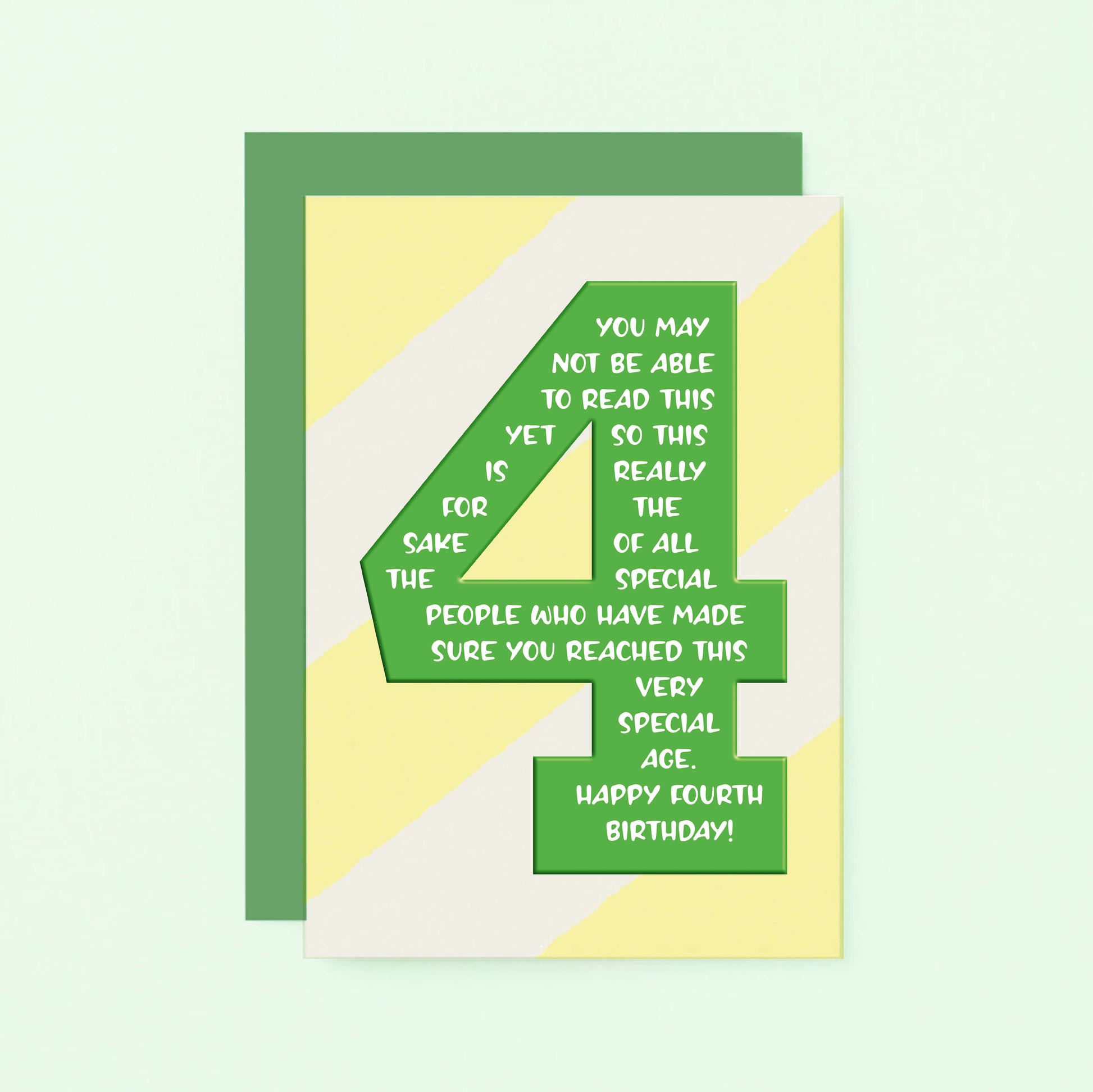 4th Birthday Card by SixElevenCreations. You may not be able to read this yet so this is really for the sake of all the special people who have made sure you reached this very special age. Happy Fourth Birthday! Product Code SE6004A6