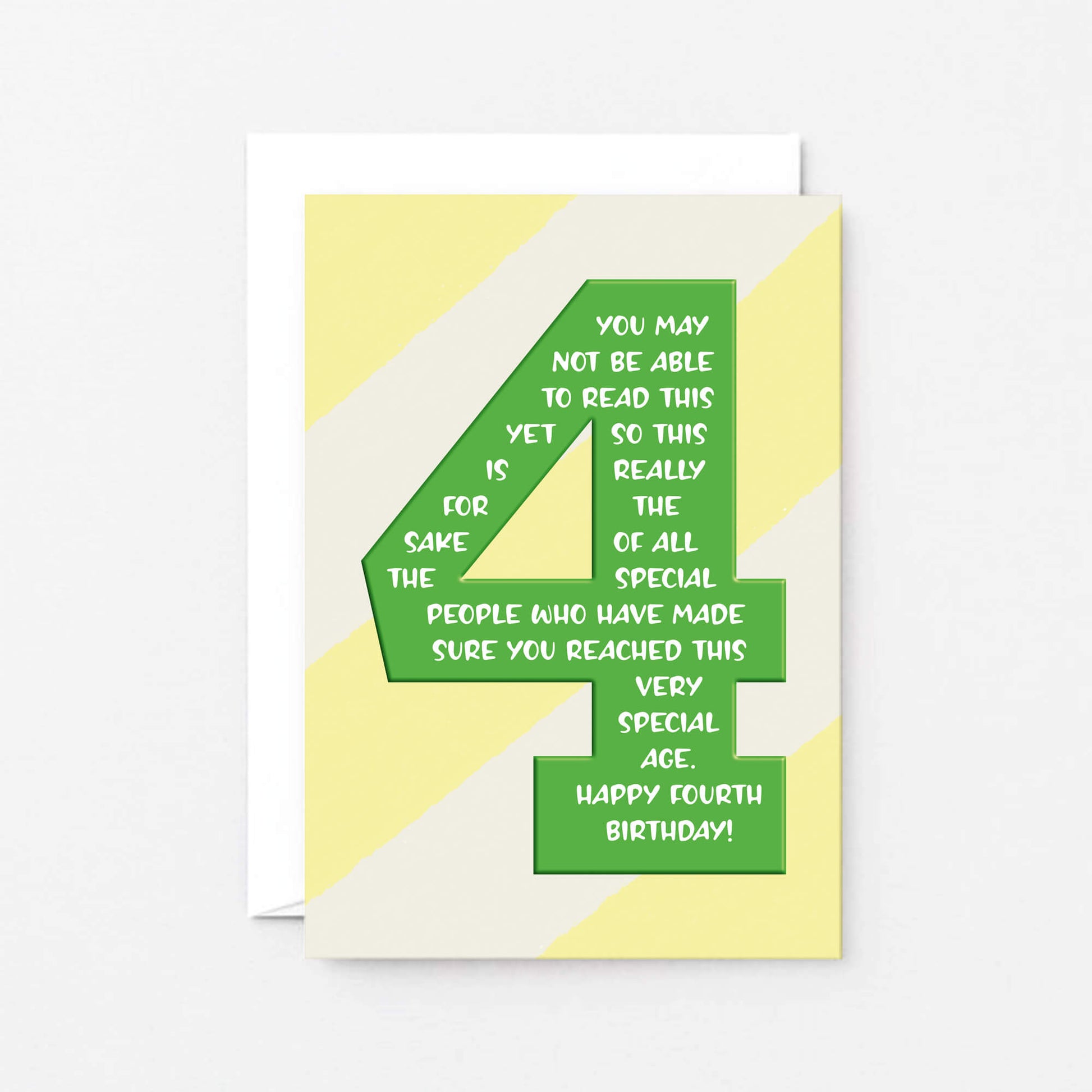 4th Birthday Card by SixElevenCreations. You may not be able to read this yet so this is really for the sake of all the special people who have made sure you reached this very special age. Happy Fourth Birthday! Product Code SE6004A6