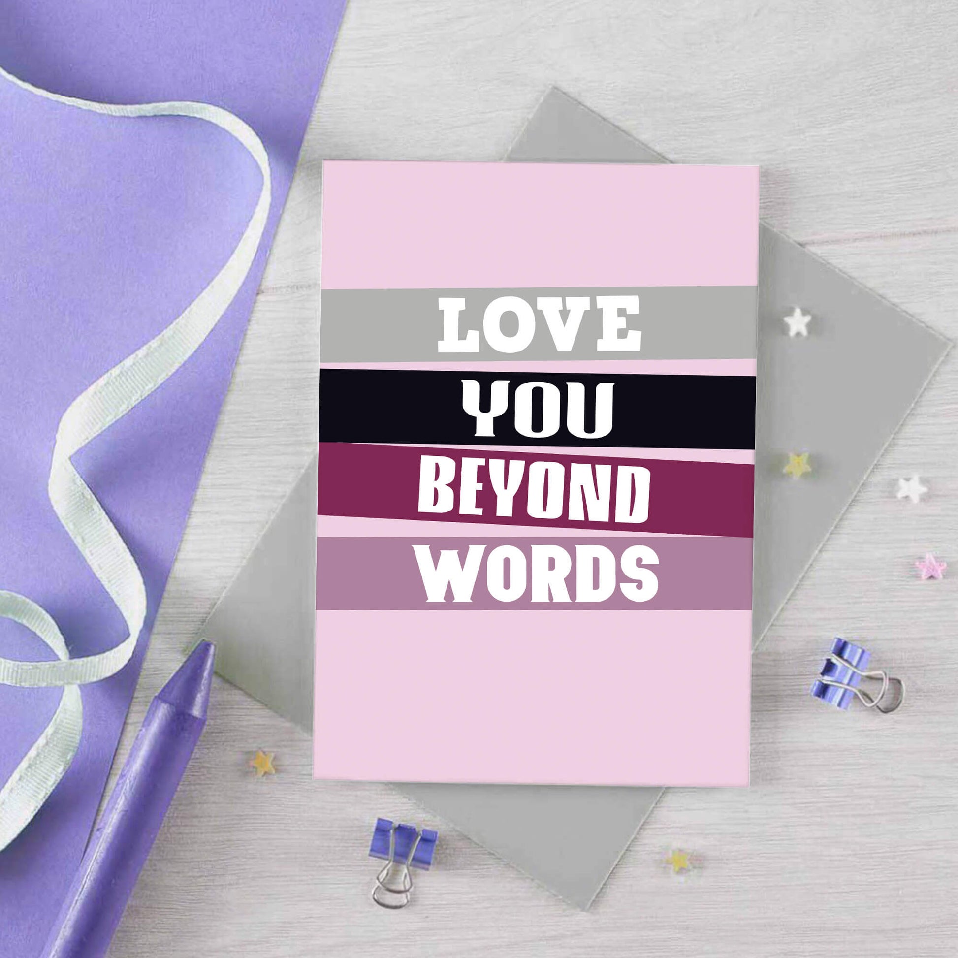 Romantic Card by SixElevenCreations. Reads Love you beyond words. Product Code SE0508A6