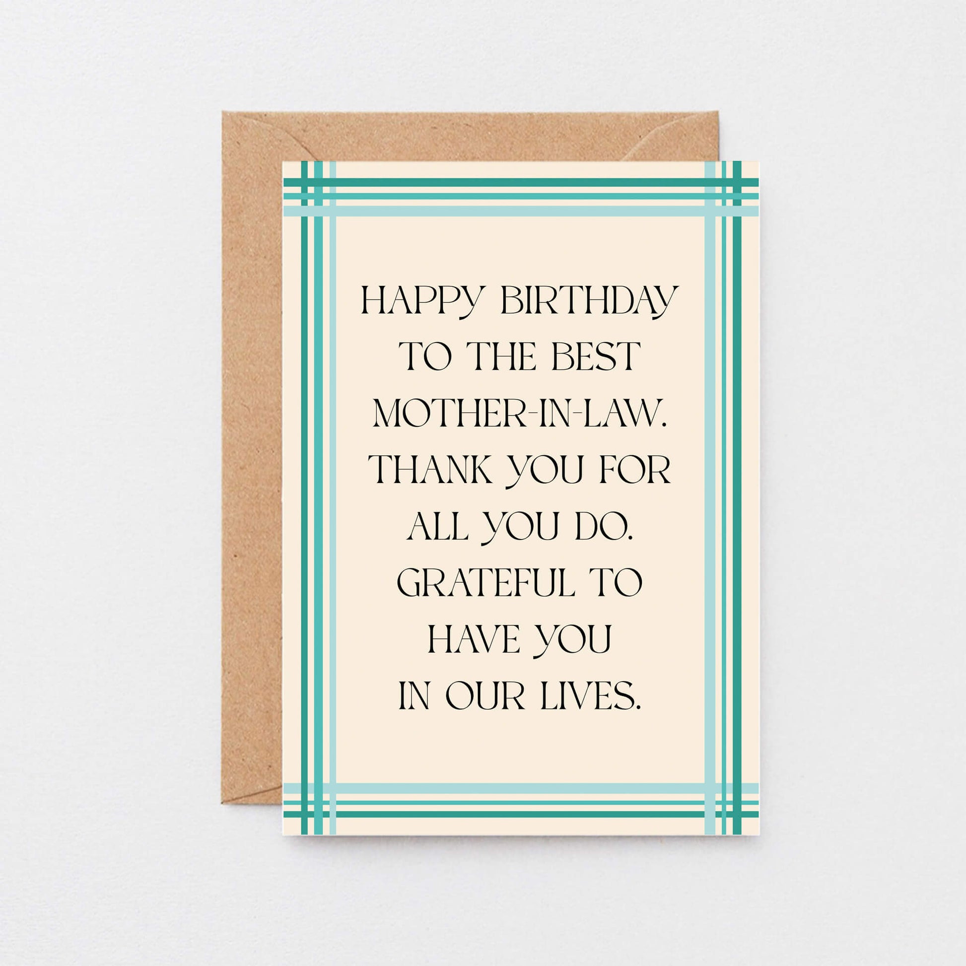 Mother-in-Law Birthday Card by SixElevenCreations. Reads Happy birthday to the best mother-in-law. Thank you for all you do. Grateful to have you in our lives. Product Code SE0903A6