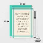 Mother-in-Law Birthday Card by SixElevenCreations. Reads Happy birthday to the best mother-in-law. Thank you for all you do. Grateful to have you in our lives. Product Code SE0903A6
