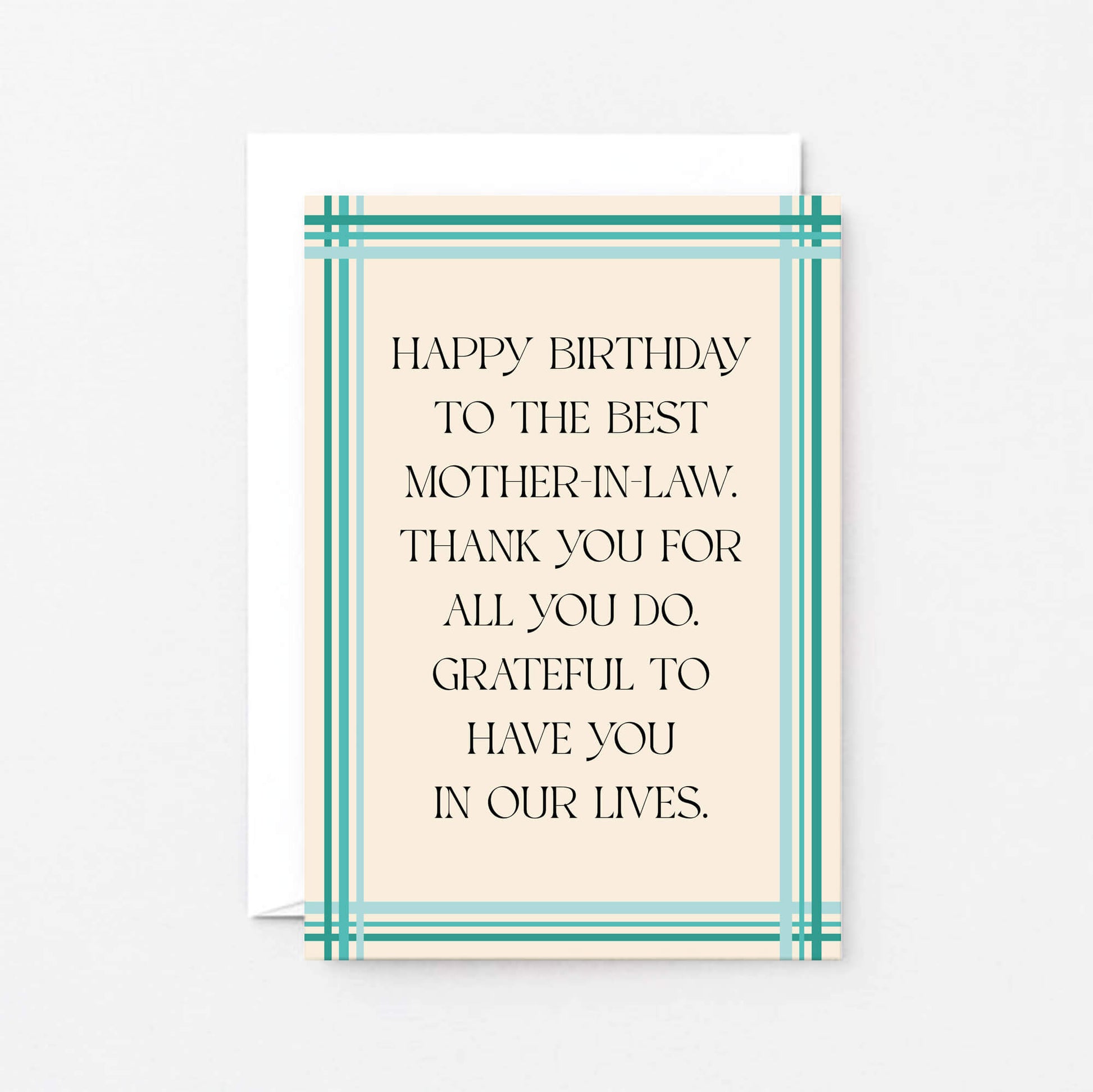 Mother-in-Law Birthday Card by SixElevenCreations. Reads Happy birthday to the best mother-in-law. Thank you for all you do. Grateful to have you in our lives. Product Code SE0903A6