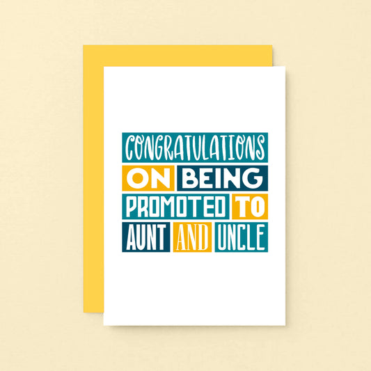 New Baby Card by SixElevenCreations. Reads Congratulations on being promoted to aunt and uncle. Product Code SE0052A6