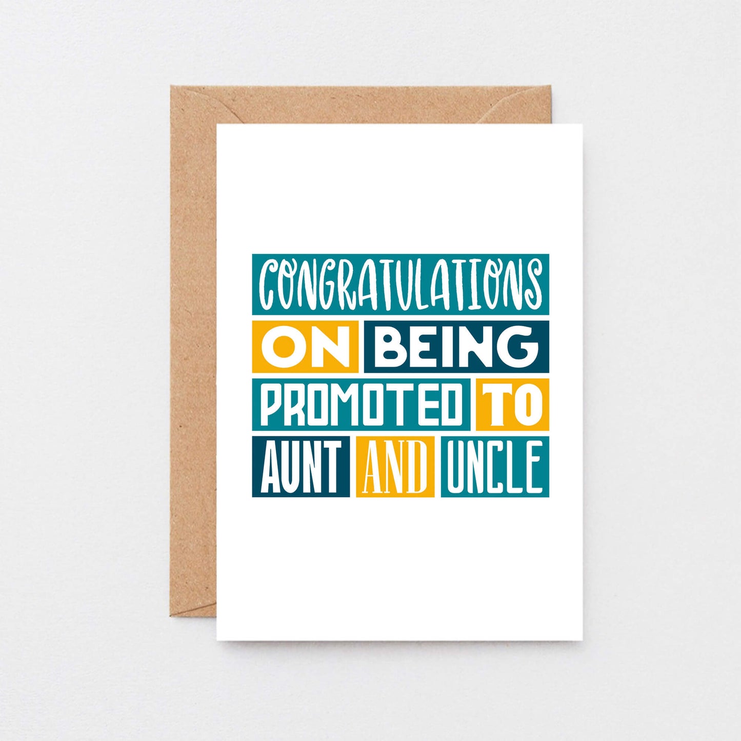 New Baby Card by SixElevenCreations. Reads Congratulations on being promoted to aunt and uncle. Product Code SE0052A6