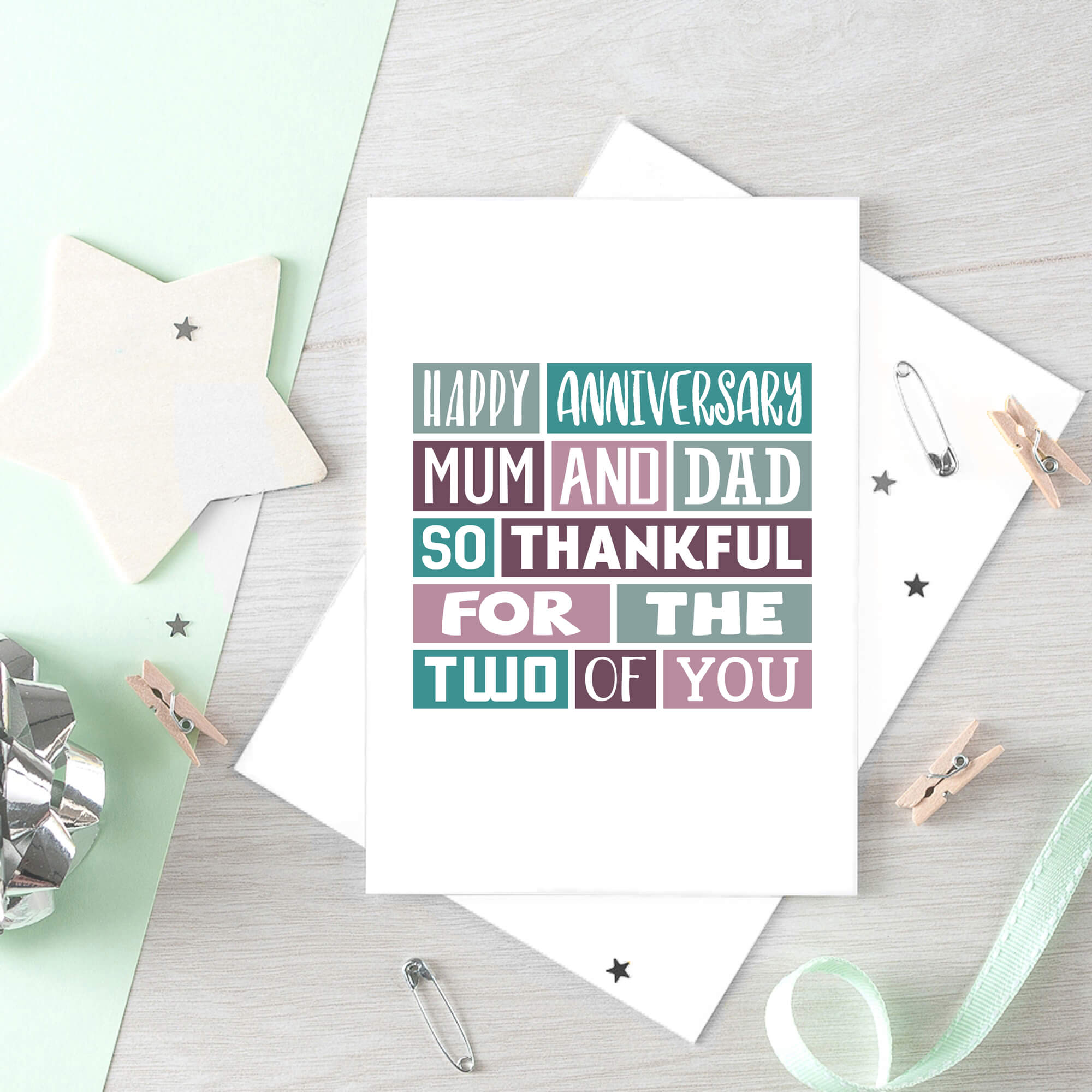 Parents Anniversary Card by SixElevenCreations. Reads Happy anniversary mum and dad. So thankful for the two of you. Product Code SE0063A5