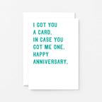 Anniversary Card by SixElevenCreations. Reads I got you a card. In case you got me one. Happy anniversary. Product Code SE2007A6