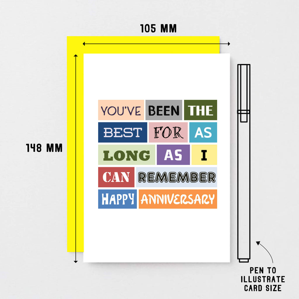 Anniversary Card by SixElevenCreations. Reads You've been the best for as long as I can remember. Happy Anniversary. Product Code SE0036A6