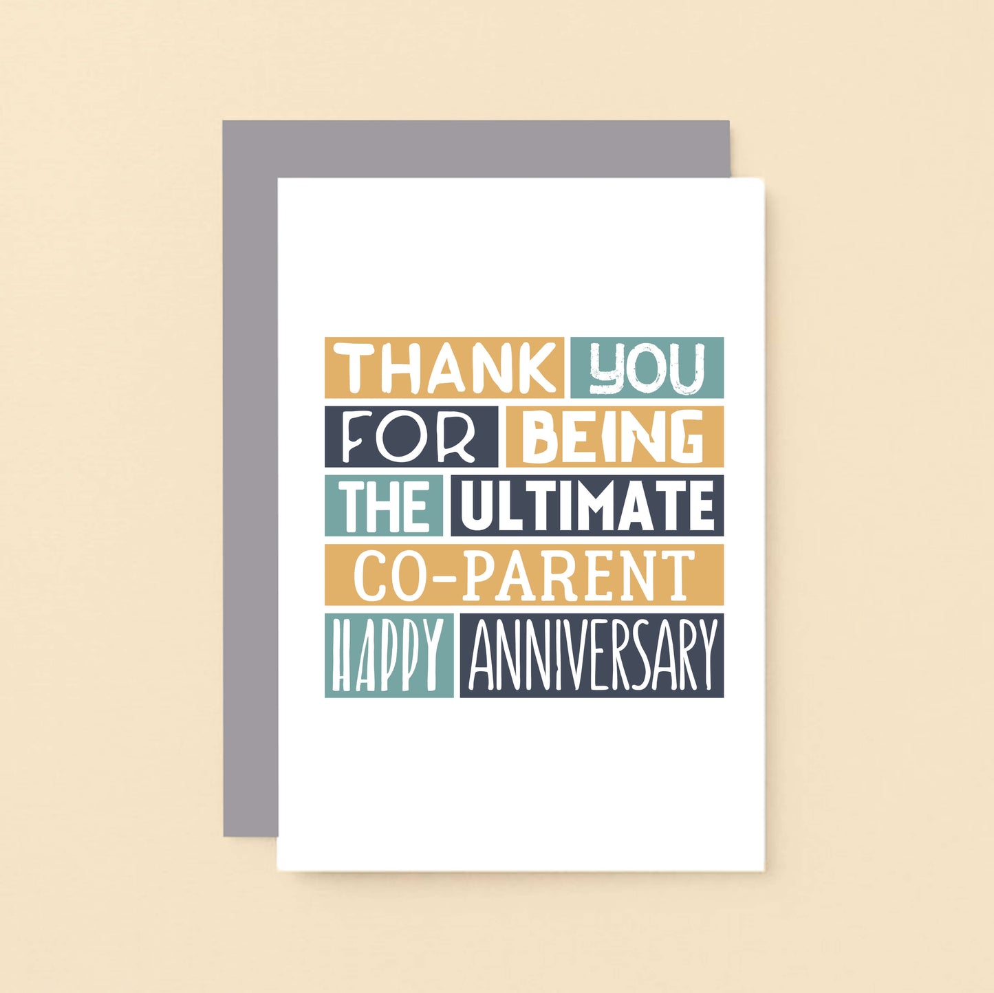 Anniversary Card by SixElevenCreations. Reads Thank you for being the ultimate co-parent. Happy anniversary. Product Code SE0314A6