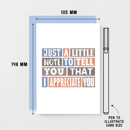 Appreciation Card by SixElevenCreations. Reads Just a little note to tell you that I appreciate you. Product Code SE0234A6