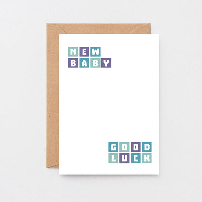 New Baby Card by SixElevenCreations. Reads New baby Good luck. Product Code SE0243A6