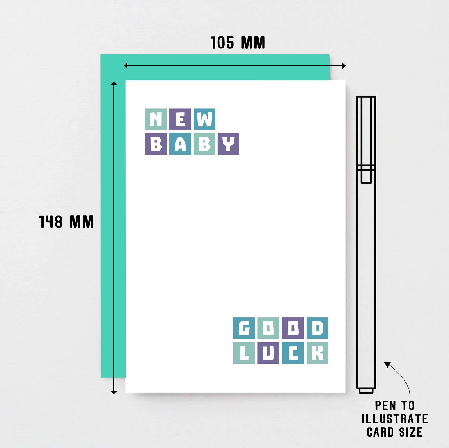 New Baby Card by SixElevenCreations. Reads New baby Good luck. Product Code SE0243A6