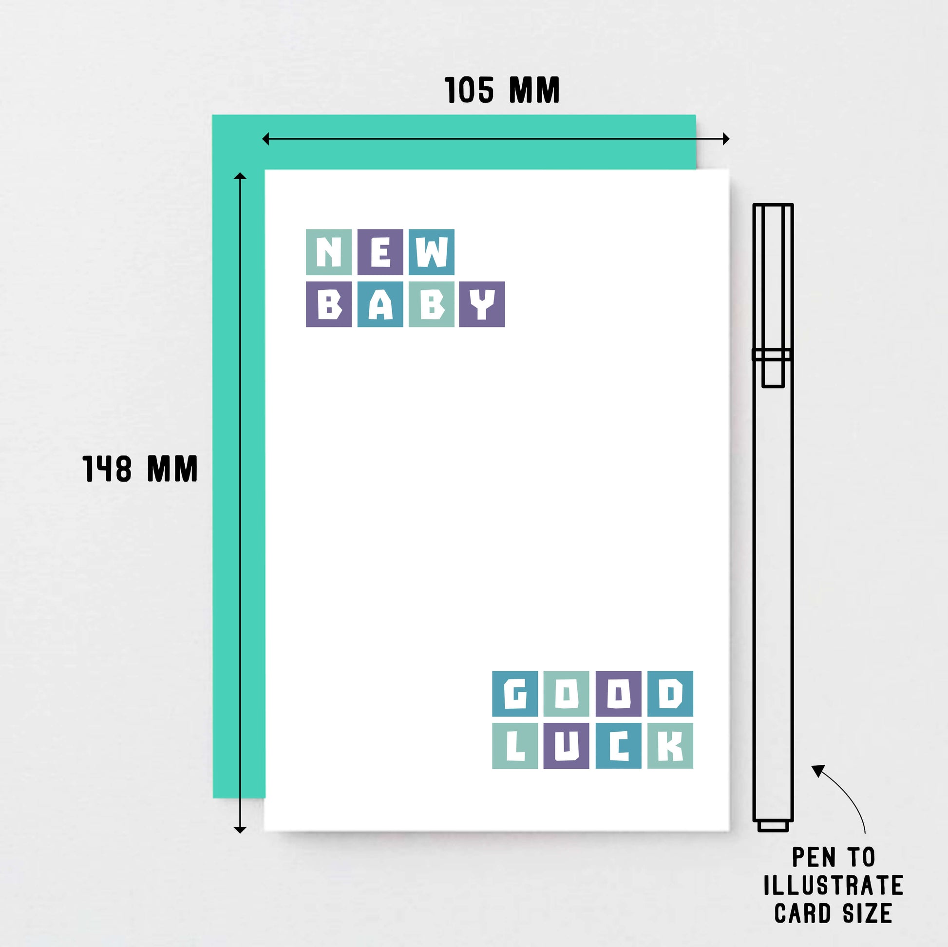 New Baby Card by SixElevenCreations. Reads New baby Good luck. Product Code SE0243A6