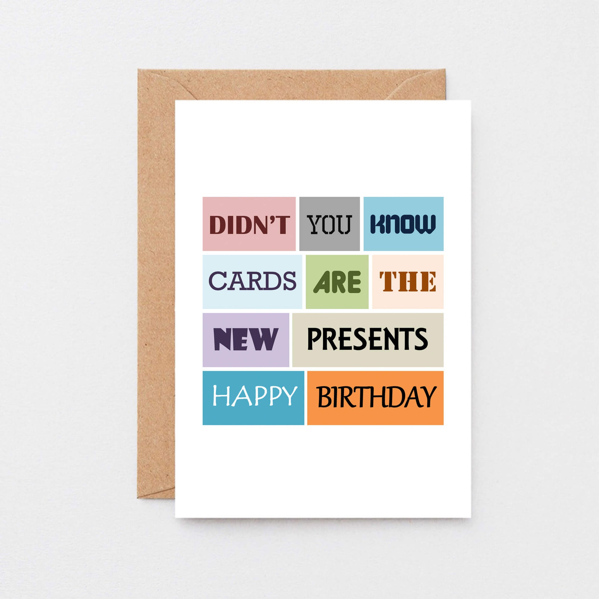 Birthday Card by SixElevenCreations. Reads Didn't you know cards are the new presents. Happy birthday. Product Code SE0023A6