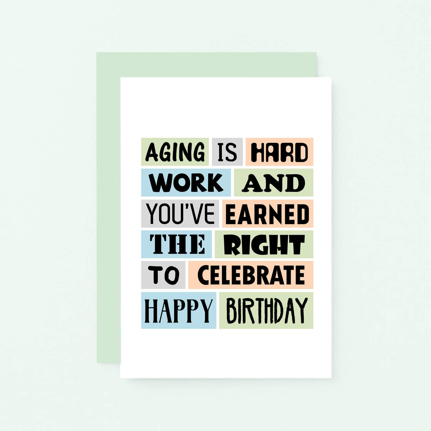 Birthday Card by SixElevenCreations. Reads Aging is hard work and you've earned the right to celebrate. Happy birthday. Product Code SE0054A6