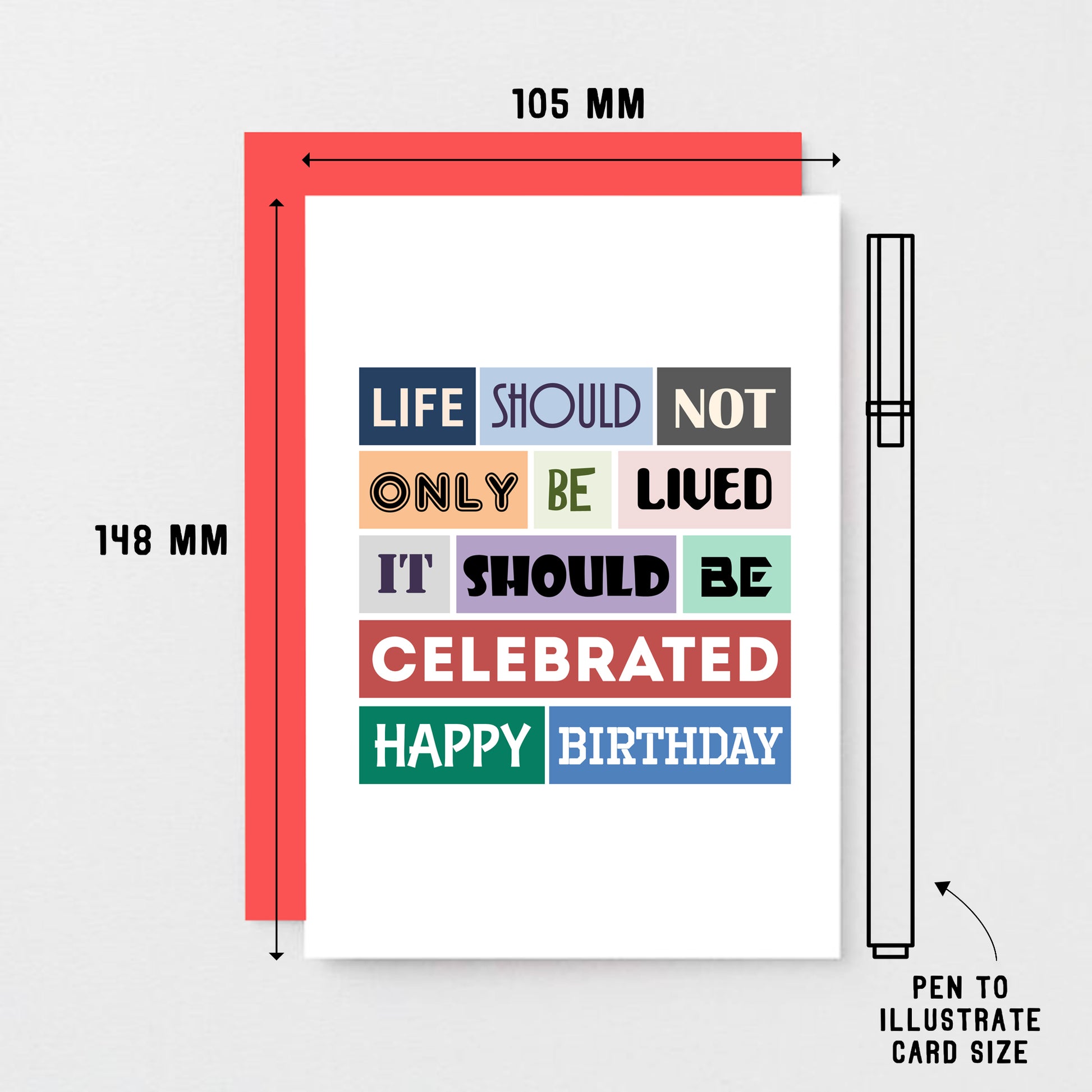 Birthday Card by SixElevenCreations. Reads Life should not only be lived. It should be celebrated. Happy birthday. Product Code SE0113A6