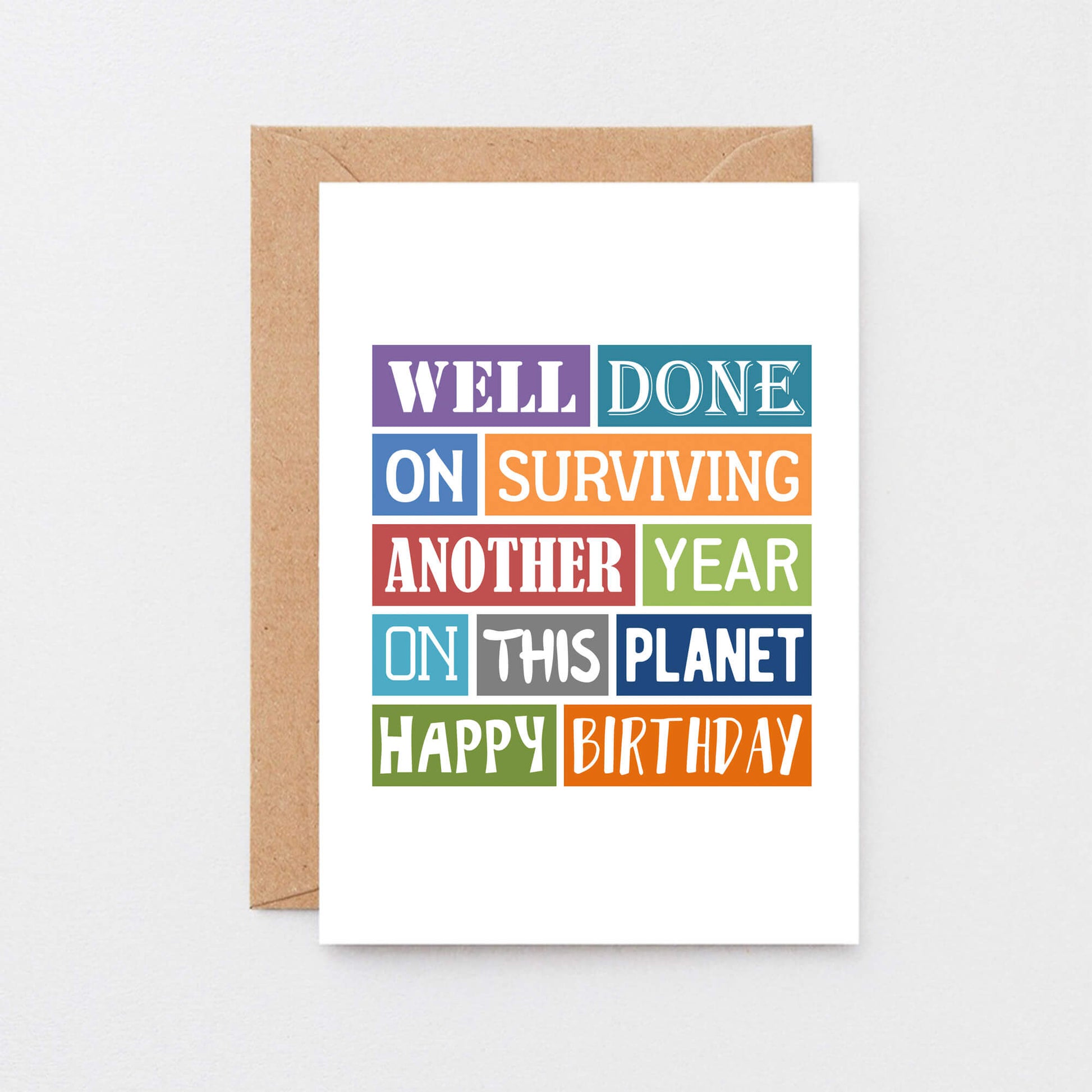 Birthday Card by SixElevenCreations. Reads Well done on surviving another year on this planet. Happy birthday. Product Code SE0156A6
