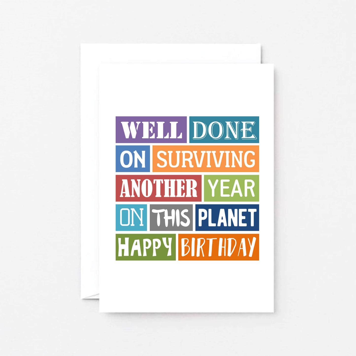 Birthday Card by SixElevenCreations. Reads Well done on surviving another year on this planet. Happy birthday. Product Code SE0156A6