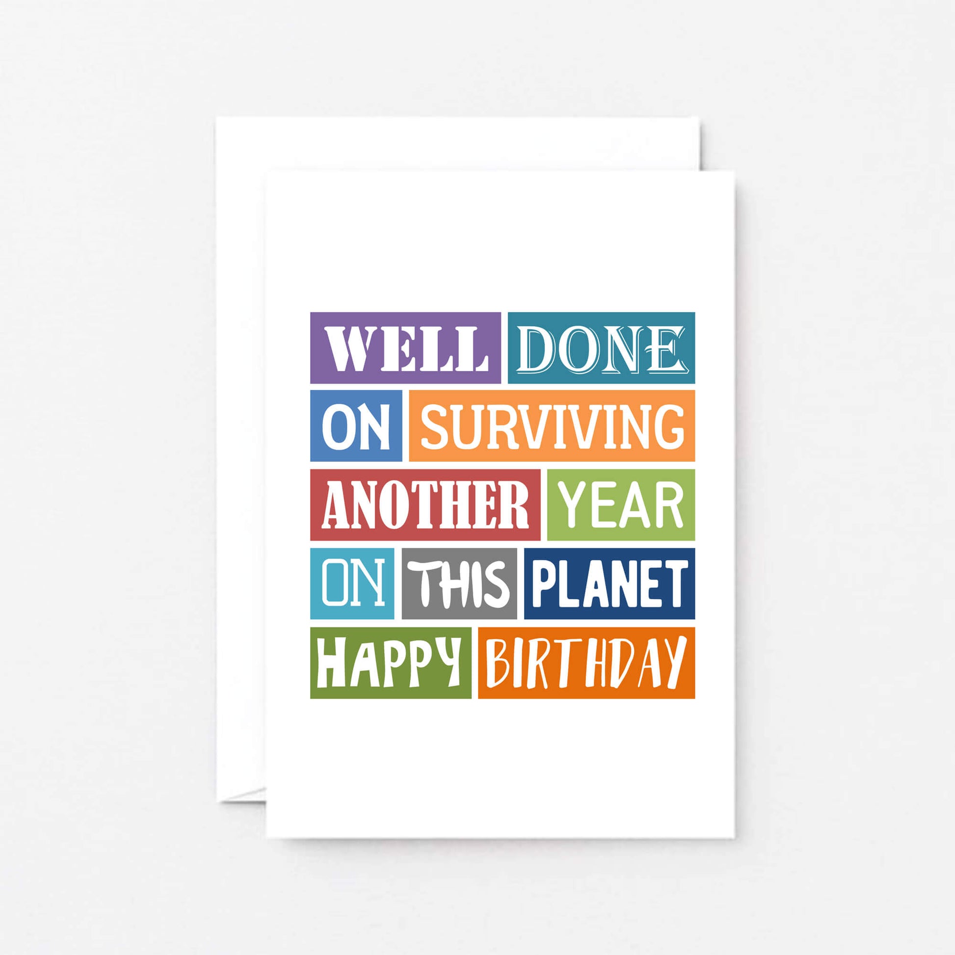 Birthday Card by SixElevenCreations. Reads Well done on surviving another year on this planet. Happy birthday. Product Code SE0156A6