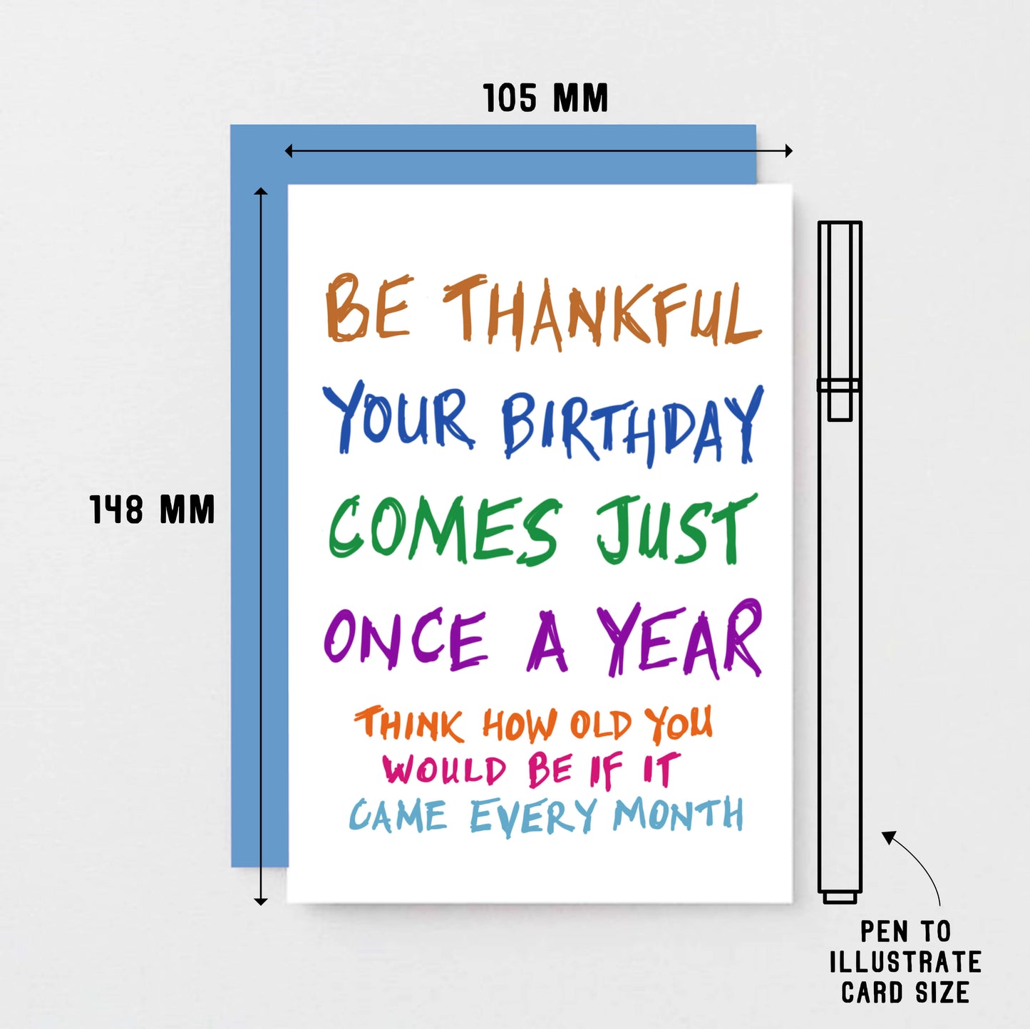 Birthday Card by SixElevenCreations. Reads Be thankful your birthday comes just once a year. Think how old you would be if it came every month. Product Code SE1000A6