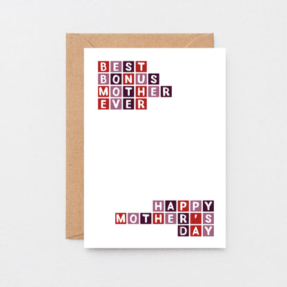 Mother's Day Card by SixElevenCreations. Reads Best Bonust Mother Ever. Happy Mother's Day. Product Code SEM00012A6