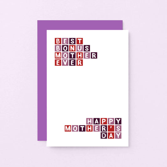 Mother's Day Card by SixElevenCreations. Reads Best Bonust Mother Ever. Happy Mother's Day. Product Code SEM00012A6