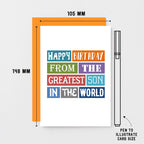 Birthday Card by SixElevenCreations. Reads Happy birthday from the greatest son in the world. Product Code SE0158A6