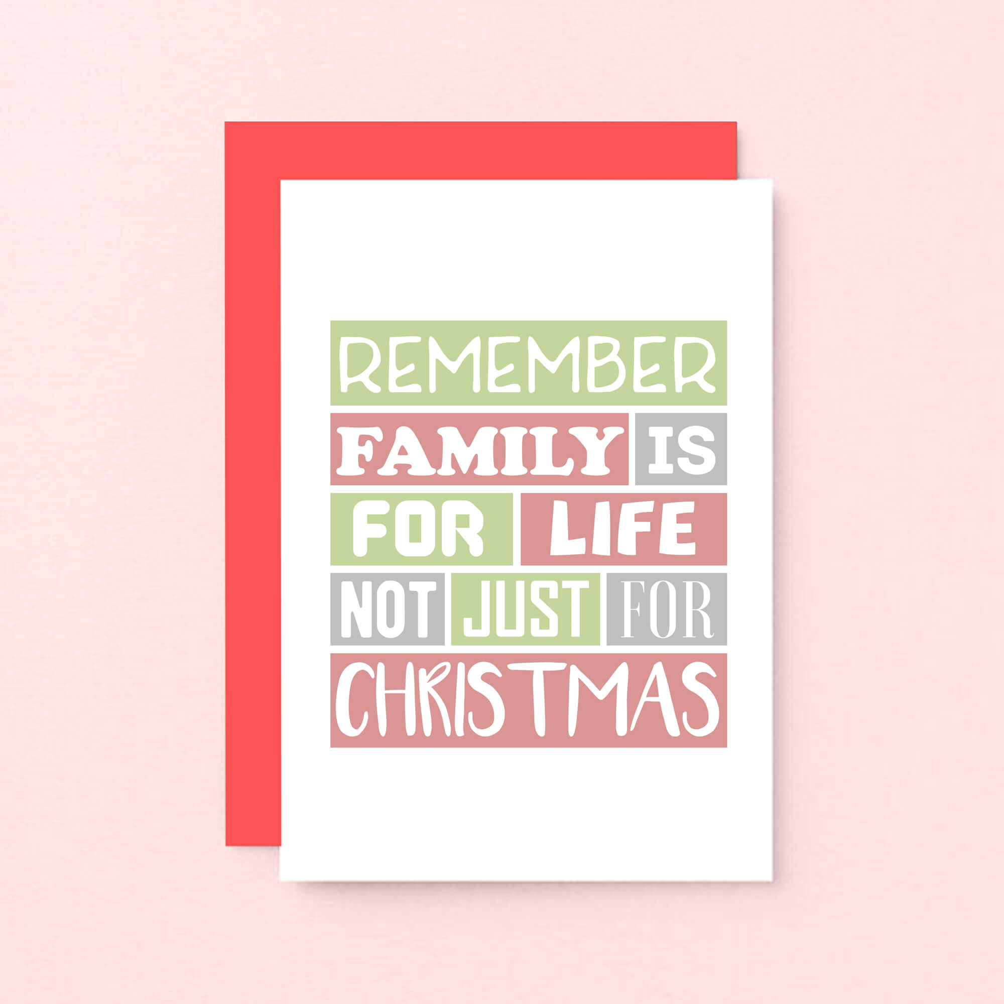 Christmas Card by SixElevenCreations. Reads Remember family is for life not just for Christmas. Product Code SEC0015A6
