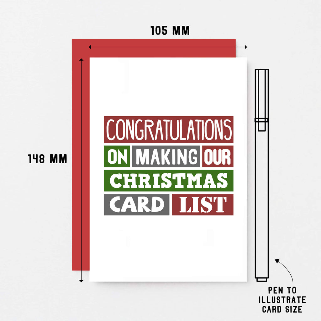 Christmas Card by SixElevenCreations. Reads Congratulations on making our Christmas card list. Product Code SEC0028A6