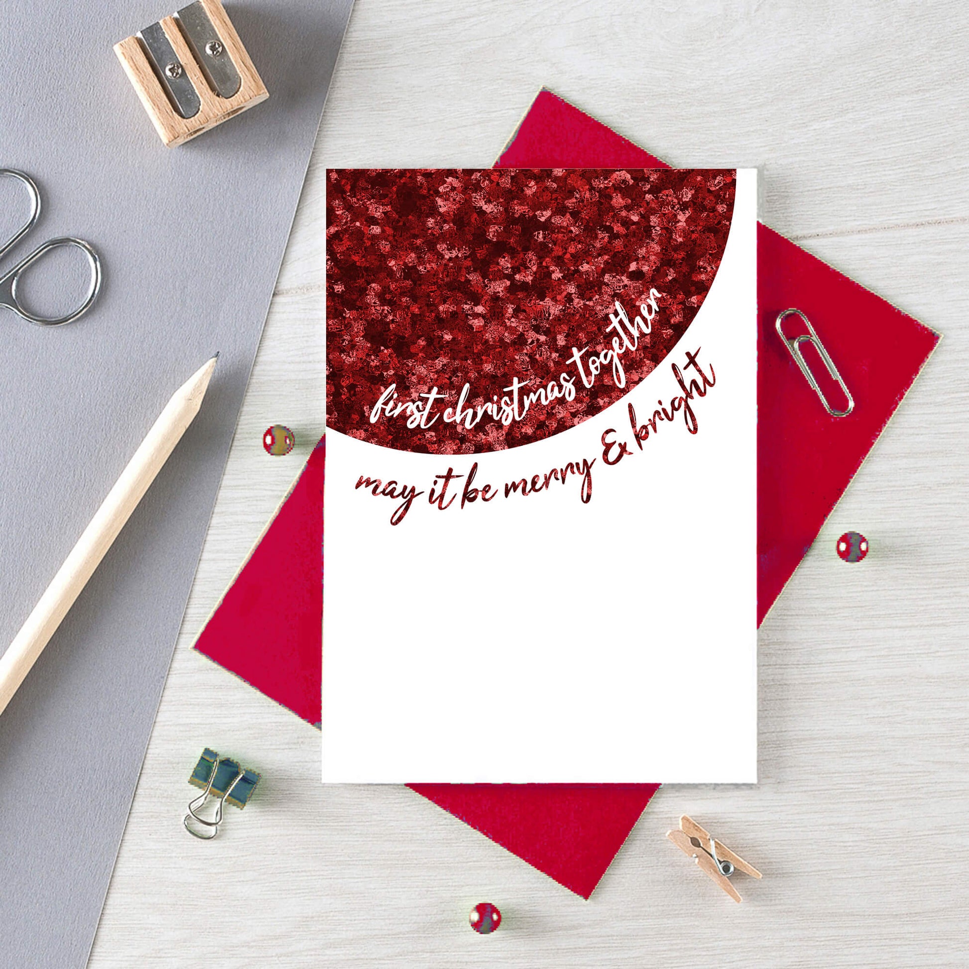 Christmas Card by SixElevenCreations. Reads First Christmas Together. May it be merry & bright. Product Code SEC0063A6