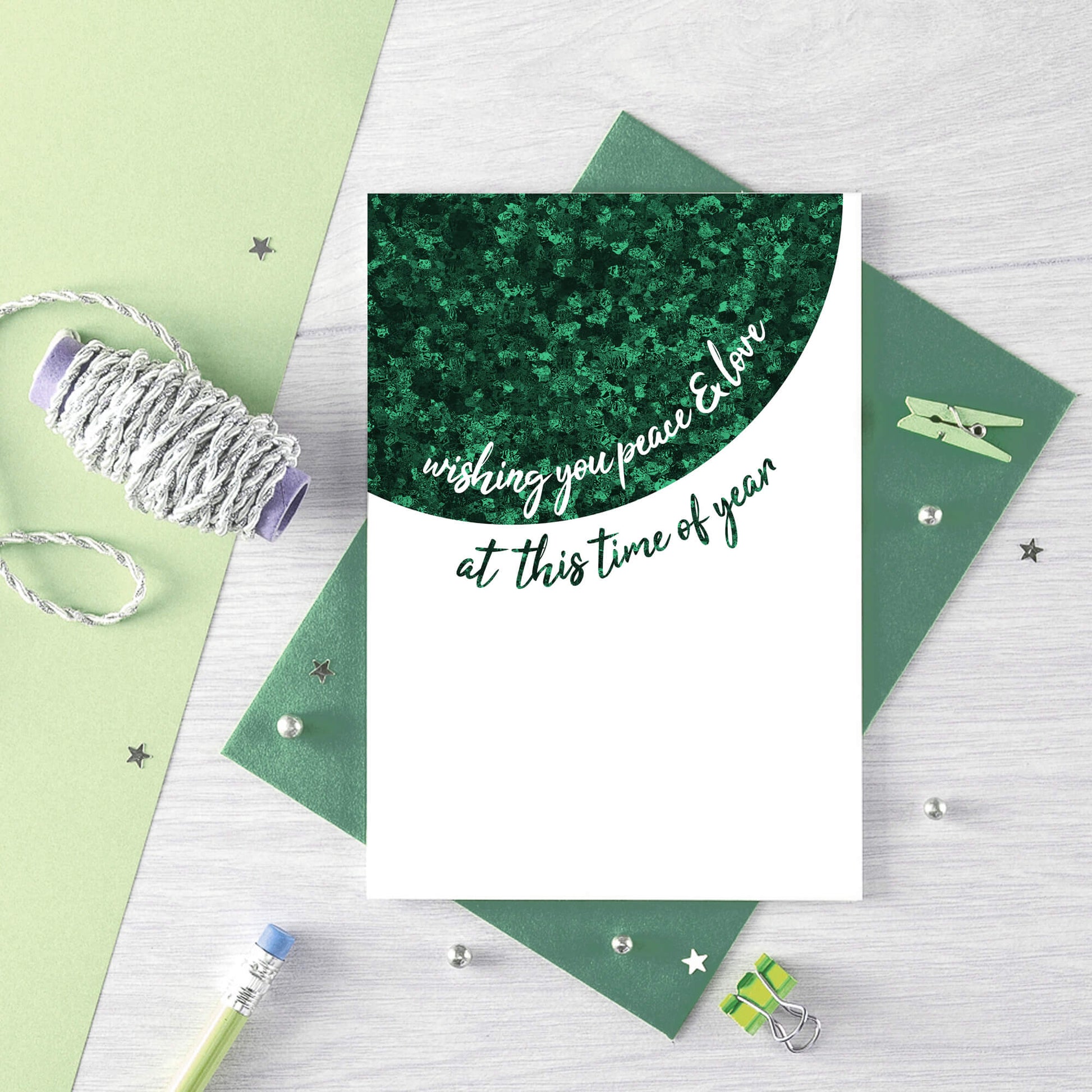 Christmas Card by SixElevenCreations. Reads Wishing you peace & love at this time of year. Product Code SEC0066A6