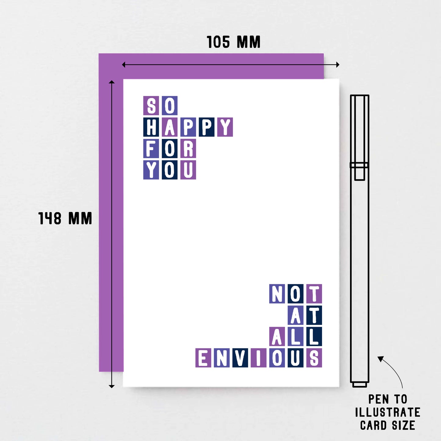 Congratulations Card by SixElevenCreations. Reads So happy for you. Not at all envious. Product Code SE0323A6