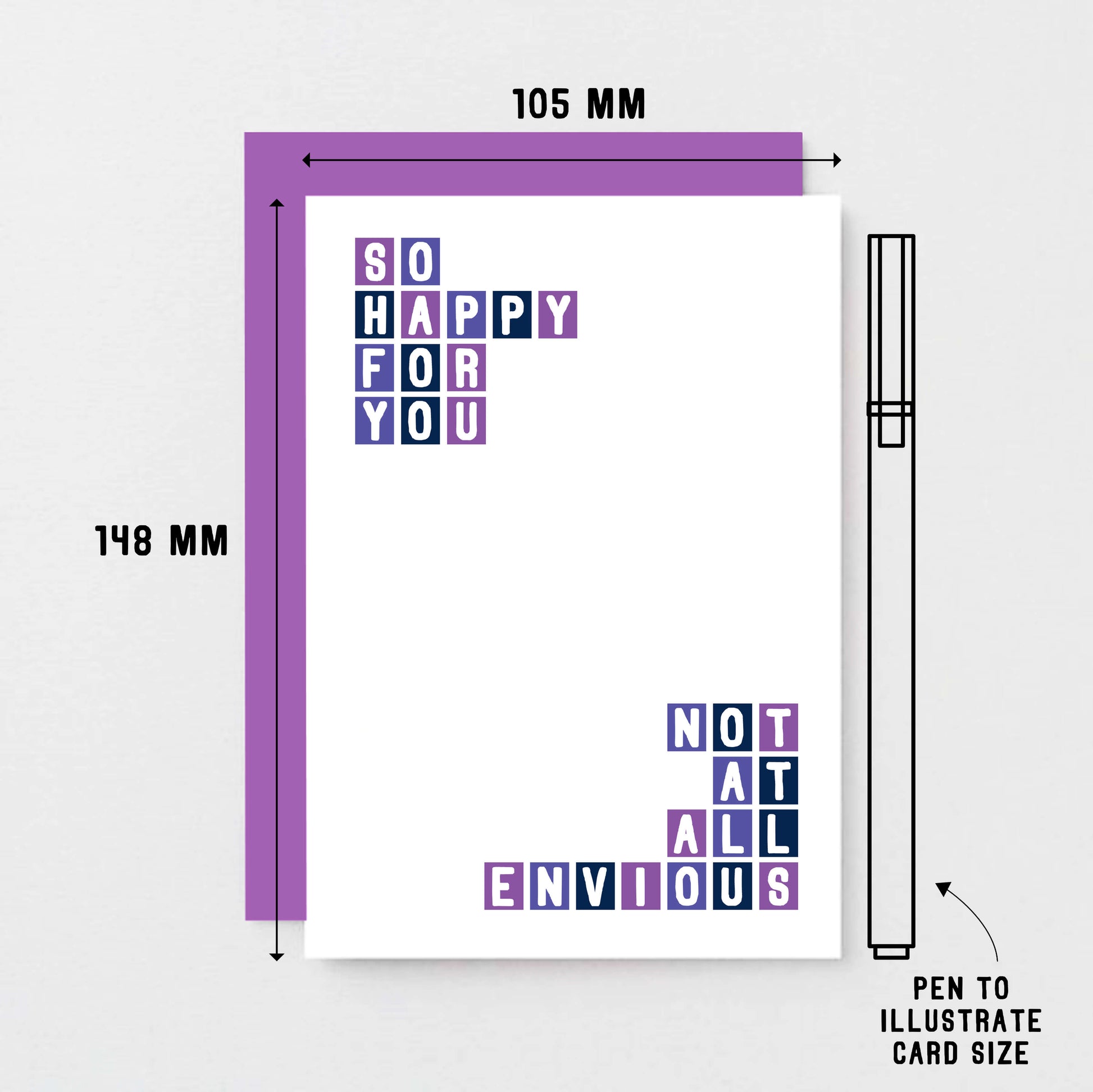 Congratulations Card by SixElevenCreations. Reads So happy for you. Not at all envious. Product Code SE0323A6
