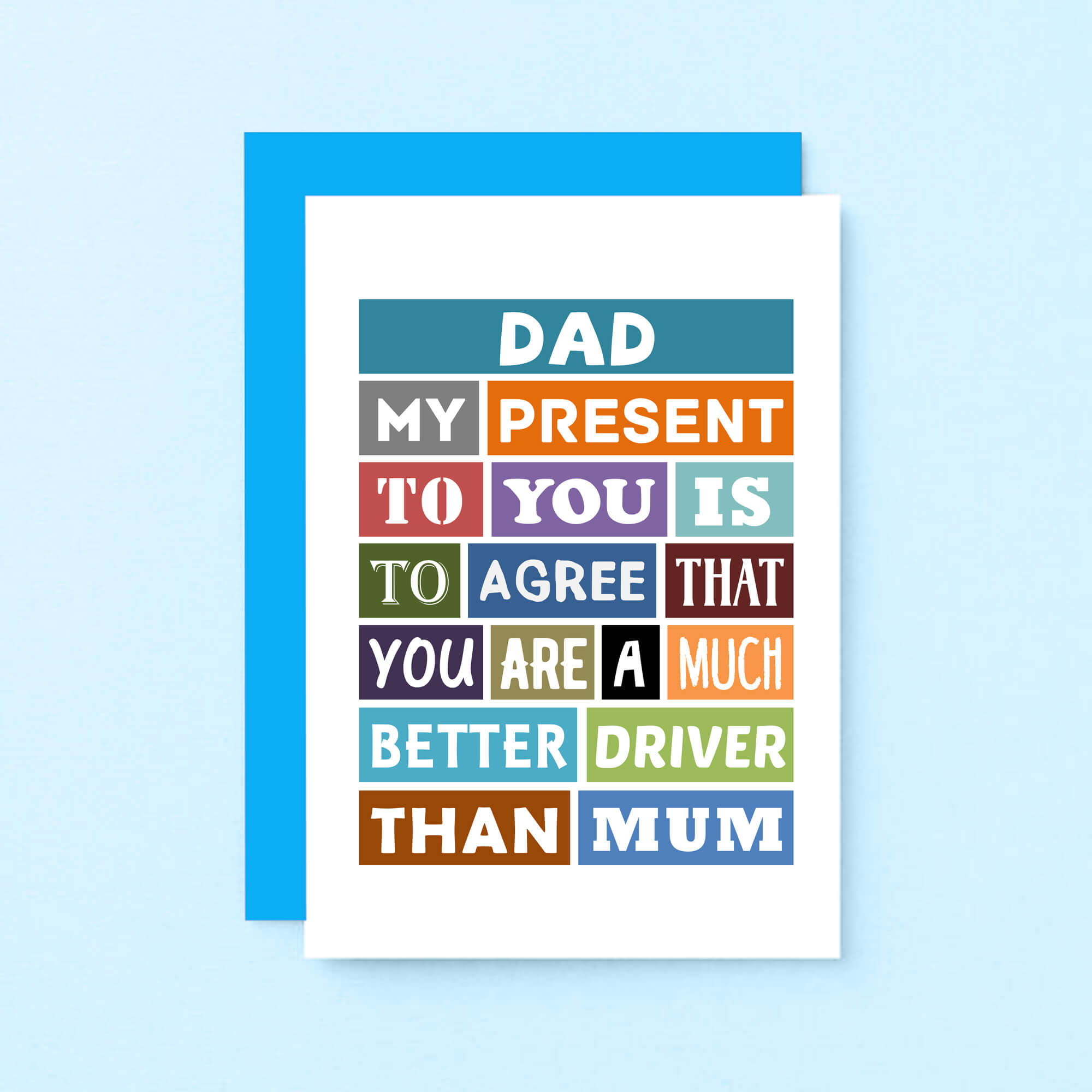 Dad Birthday Card by SixElevenCreations. Reads Dad My present to you is to agree that you are a much better driver than mum. Product Code SE0125A6