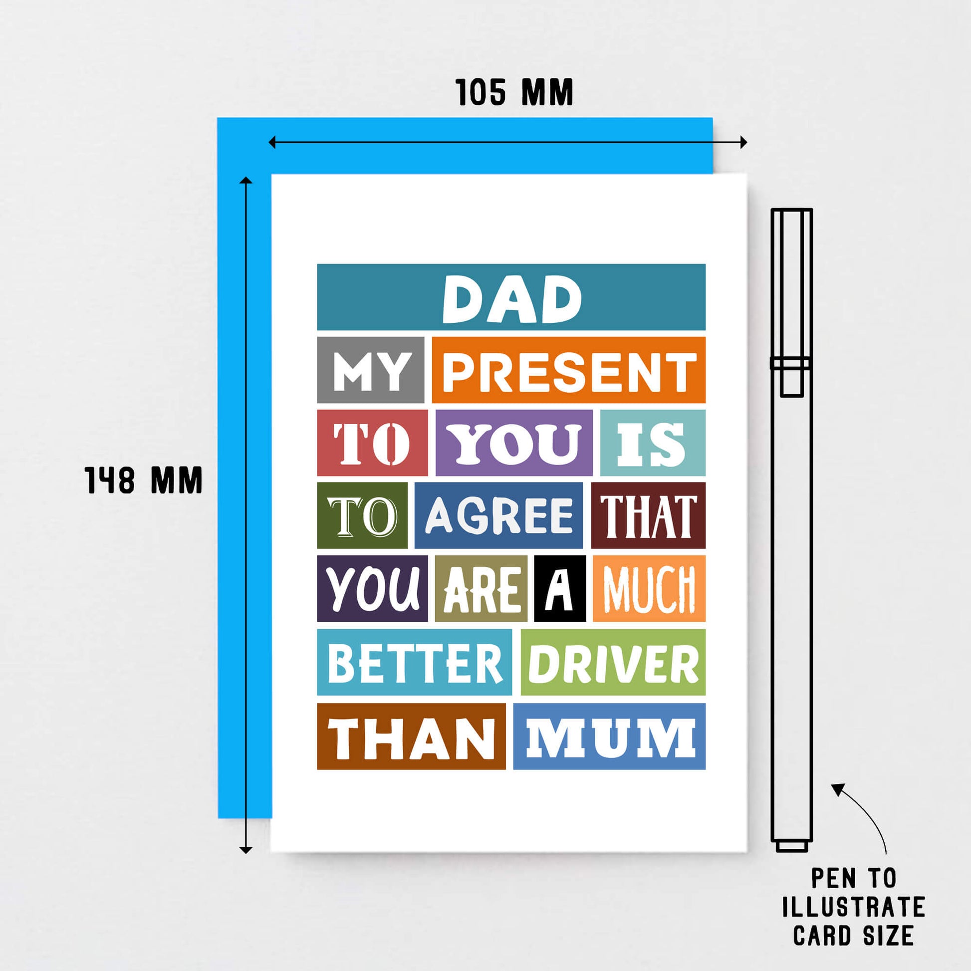 Dad Birthday Card by SixElevenCreations. Reads Dad My present to you is to agree that you are a much better driver than mum. Product Code SE0125A6