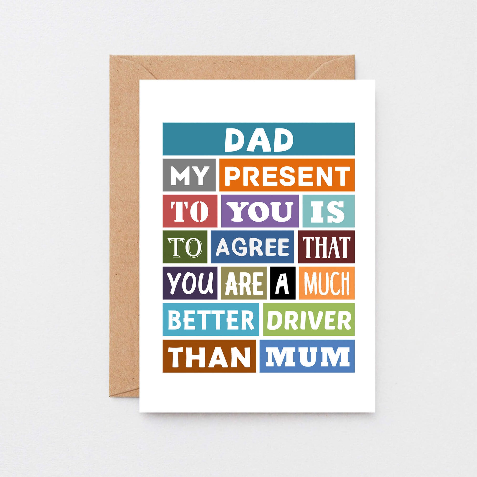 Dad Birthday Card by SixElevenCreations. Reads Dad My present to you is to agree that you are a much better driver than mum. Product Code SE0125A6