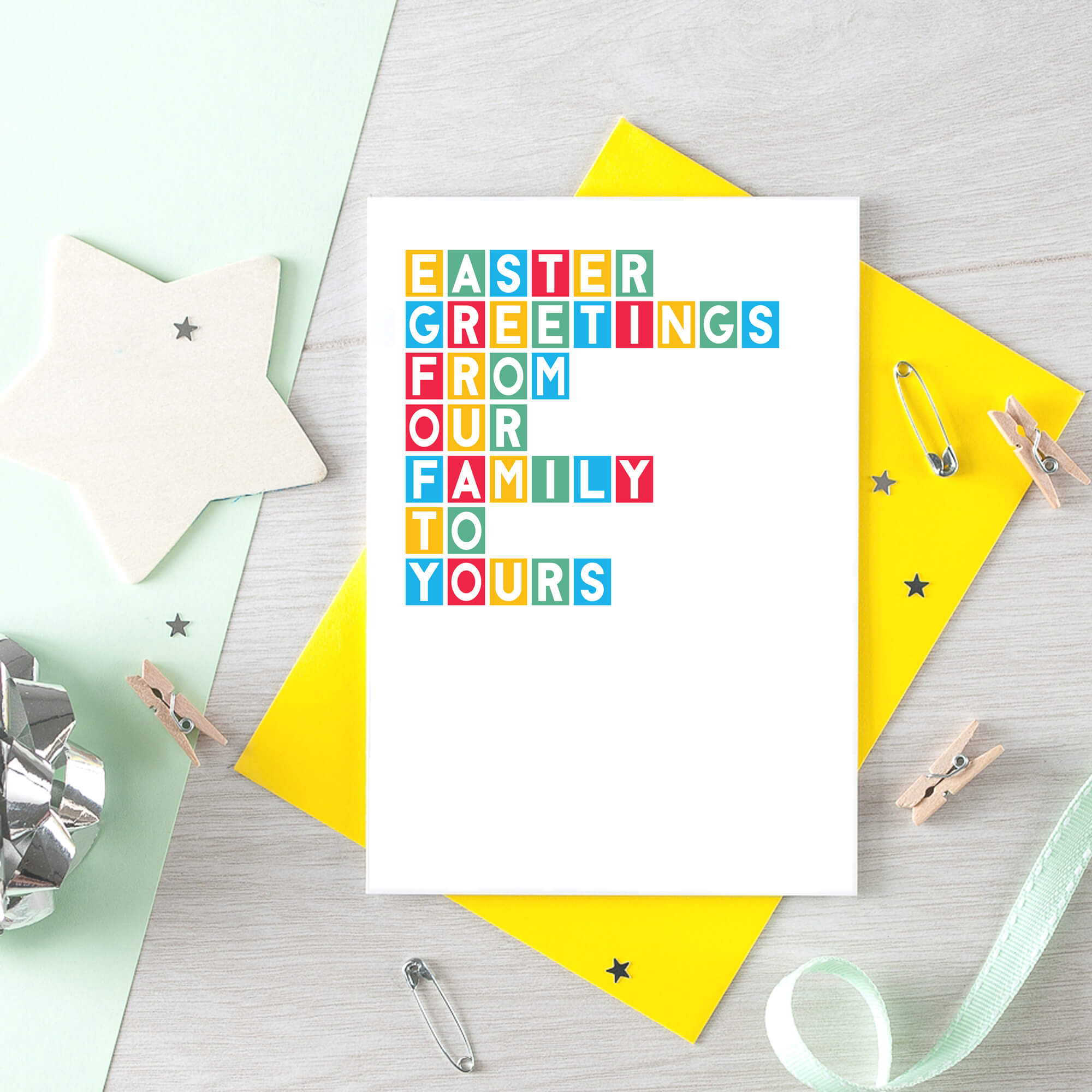Easter Card by SixElevenCreations. Reads Easter greetings from our family to yours. Product Code SEH0007A6