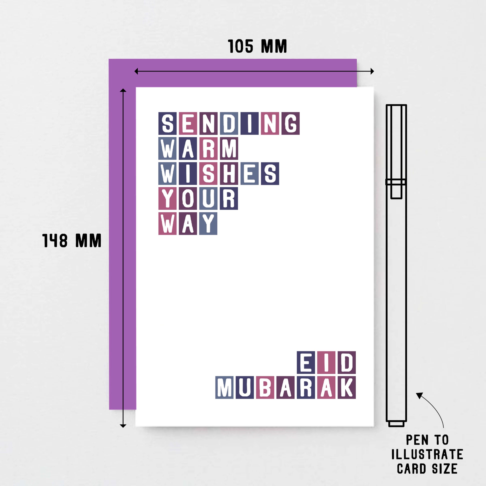 Eid Card by SixElevenCreations. Reads Sending warm wishes your way. Eid Mubarak. Product Code SEH0012A6