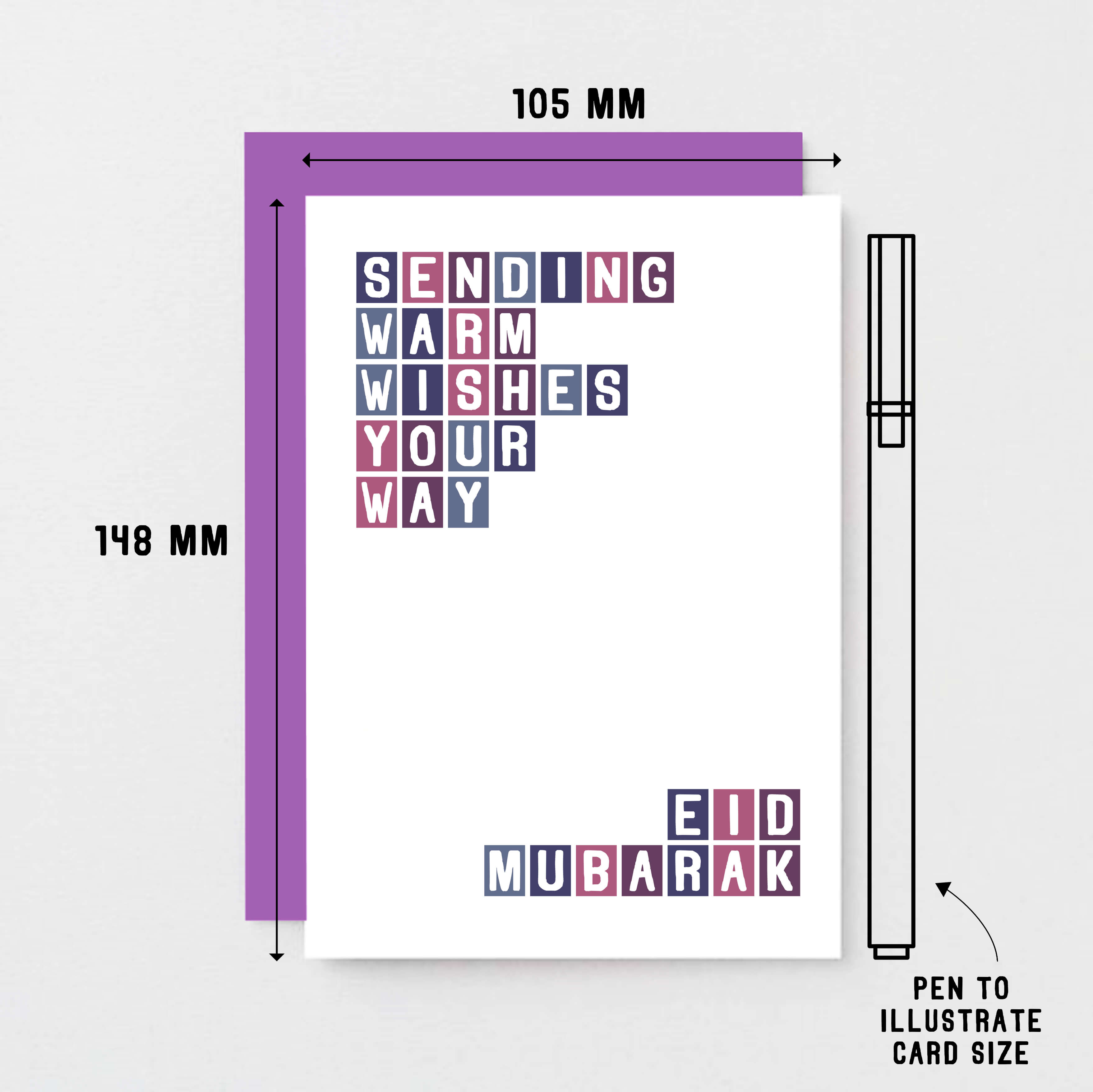 Eid Card by SixElevenCreations. Reads Sending warm wishes your way. Eid Mubarak. Product Code SEH0012A6