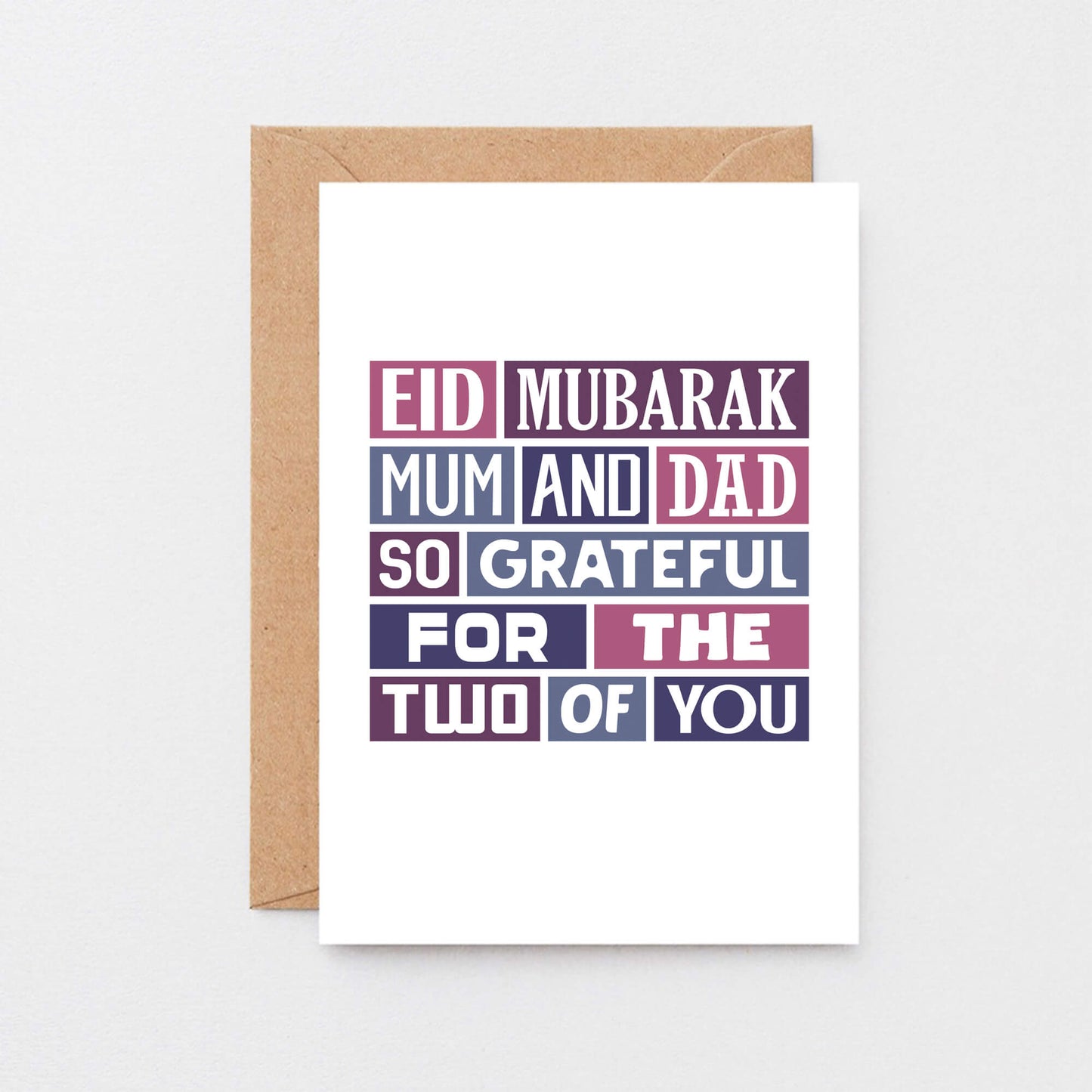 Eid Mubarak Card by SixElevenCreations. Reads Eid Mubarak Mum and Dad. So grateful for the two of you. Product Code SEH0013A6
