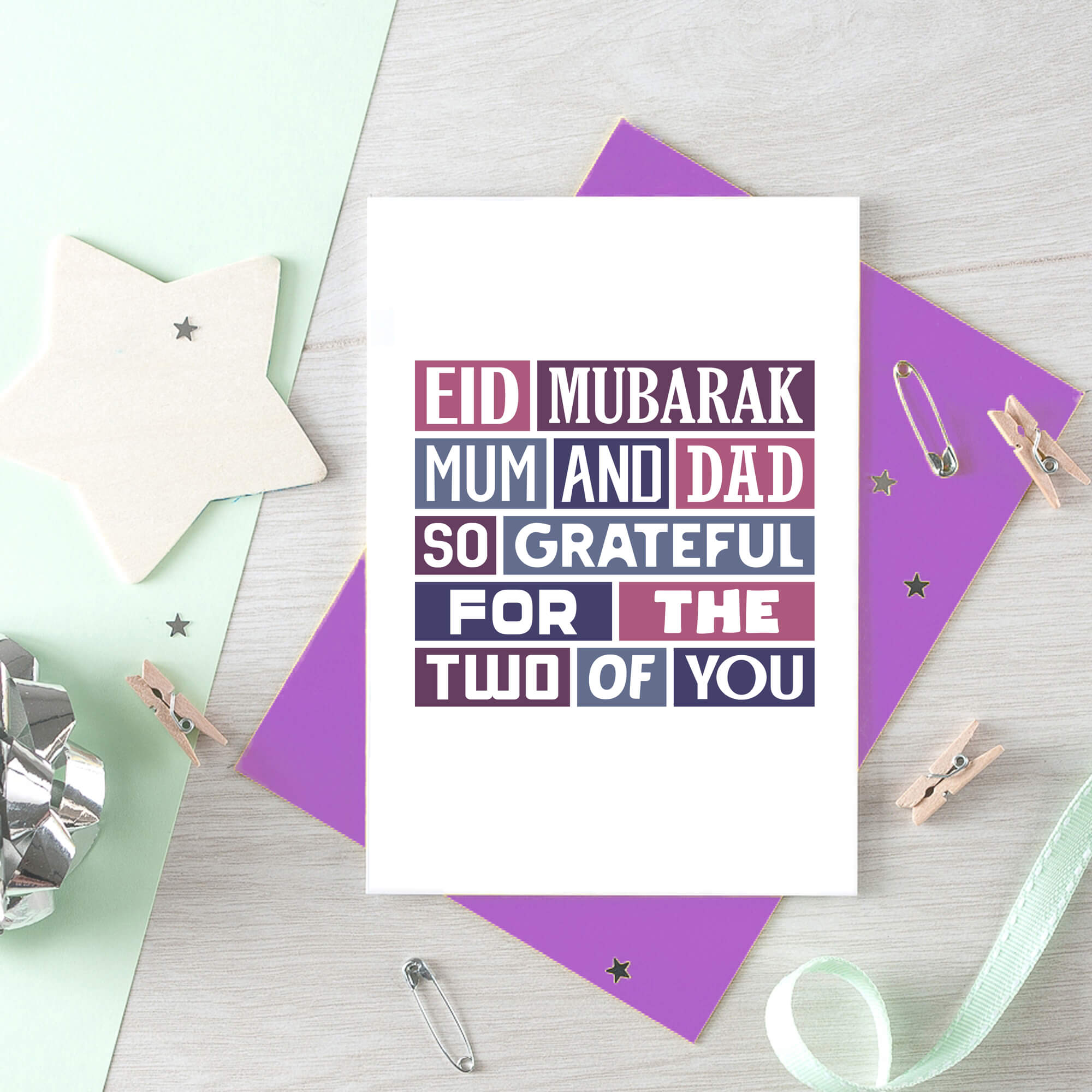 Eid Mubarak Card by SixElevenCreations. Reads Eid Mubarak Mum and Dad. So grateful for the two of you. Product Code SEH0013A6
