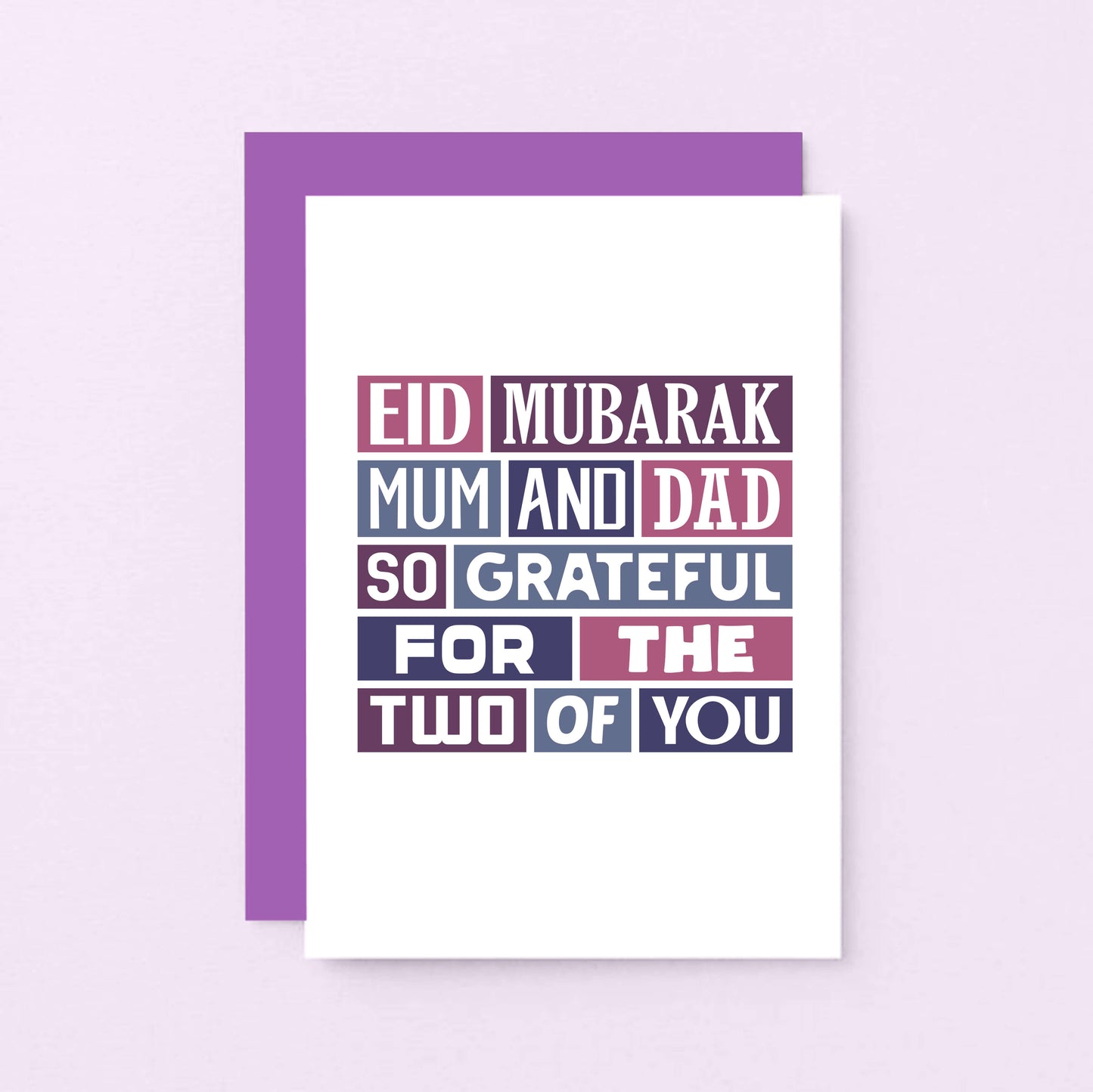 Eid Mubarak Card by SixElevenCreations. Reads Eid Mubarak Mum and Dad. So grateful for the two of you. Product Code SEH0013A6