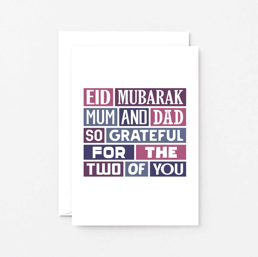 Eid Mubarak Card by SixElevenCreations. Reads Eid Mubarak Mum and Dad. So grateful for the two of you. Product Code SEH0013A6
