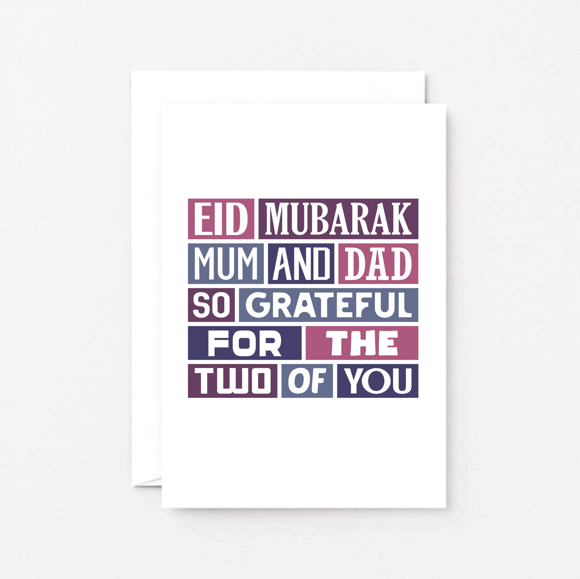 Eid Mubarak Card by SixElevenCreations. Reads Eid Mubarak Mum and Dad. So grateful for the two of you. Product Code SEH0013A6