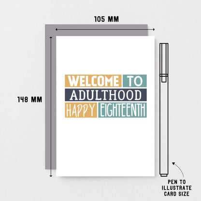 18th Birthday Card by SixElevenCreations. Reads Welcome to adulthood Happy eighteenth. Product Code SE0252A6