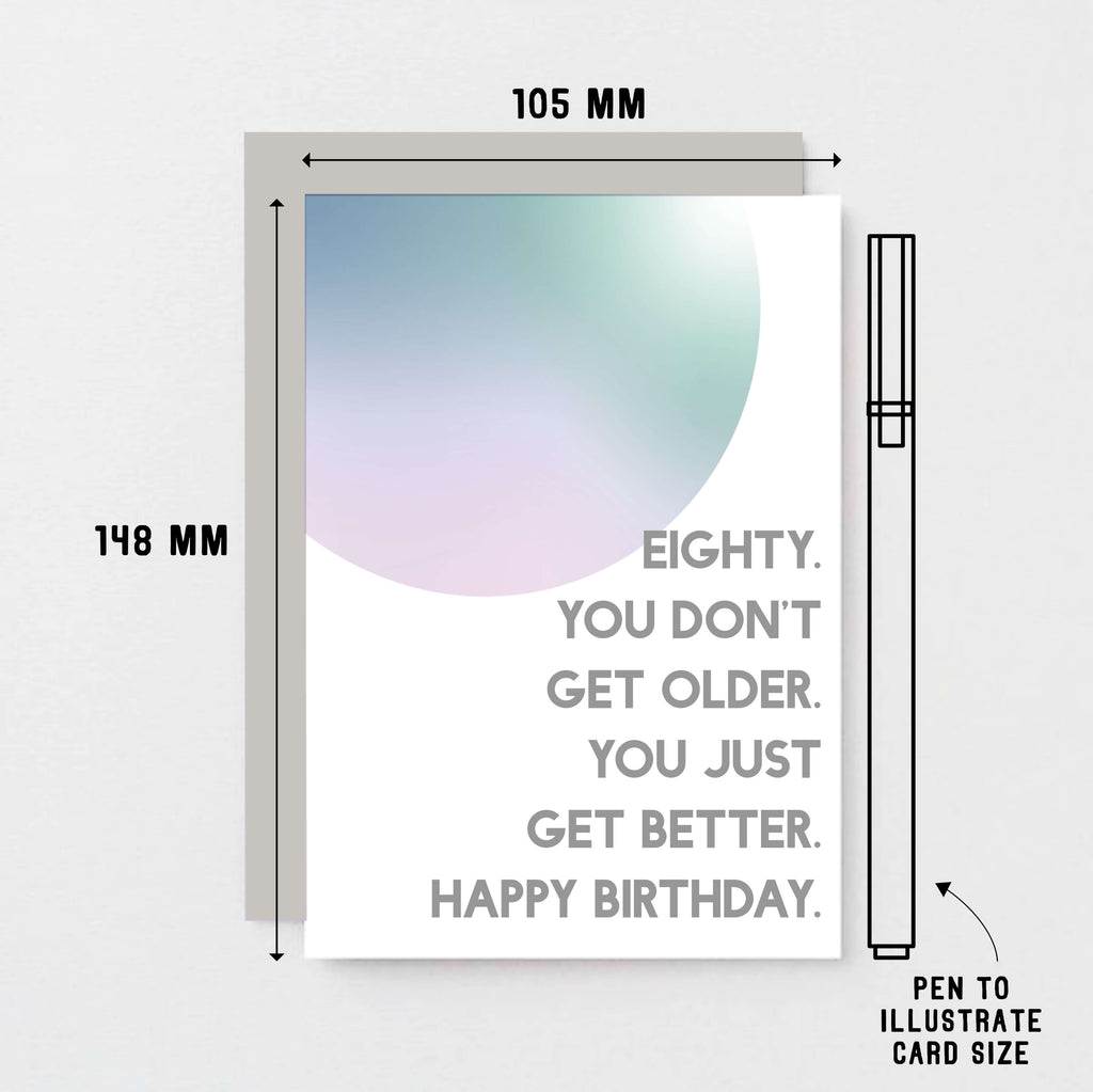 80th Birthday Card by SixElevenCreations. Reads Eighty. You don't get older. You just get better. Happy birthday. Product Code SE2059A6