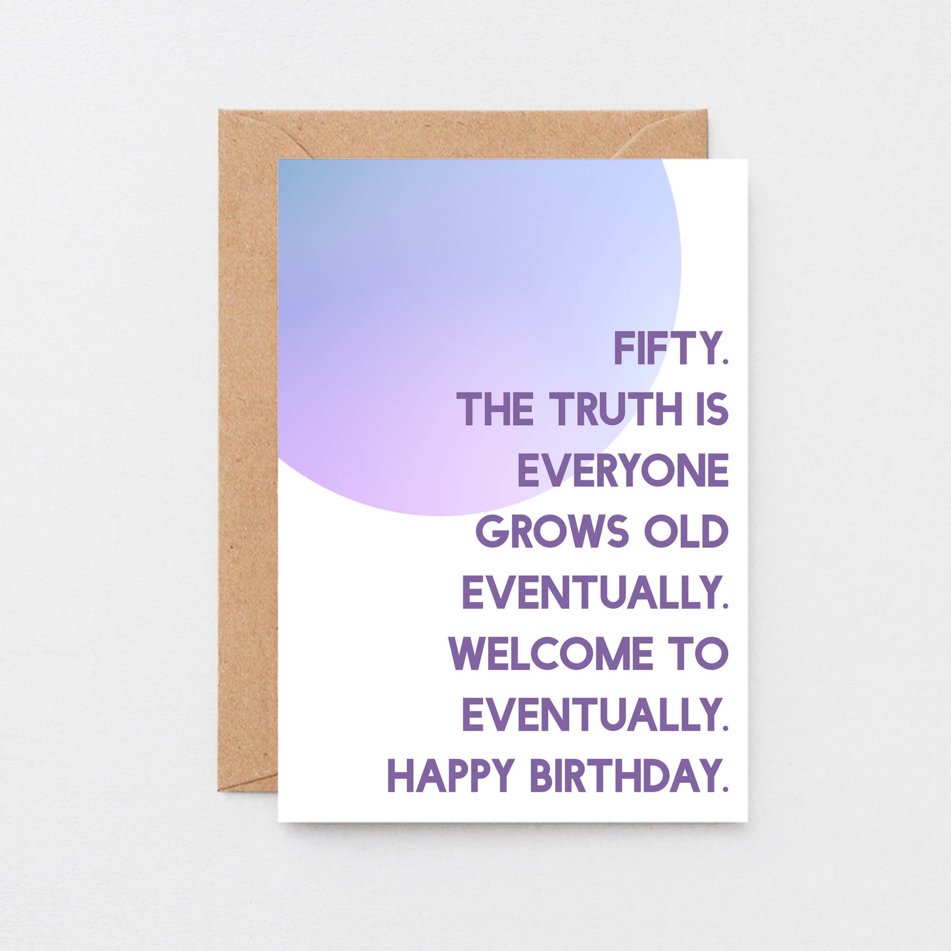 50th Birthday Card by SixElevenCreations. Reads Fifty. The truth is everyone grows old eventually. Welcome to eventually. Happy birthday. Product Code SE2056A6