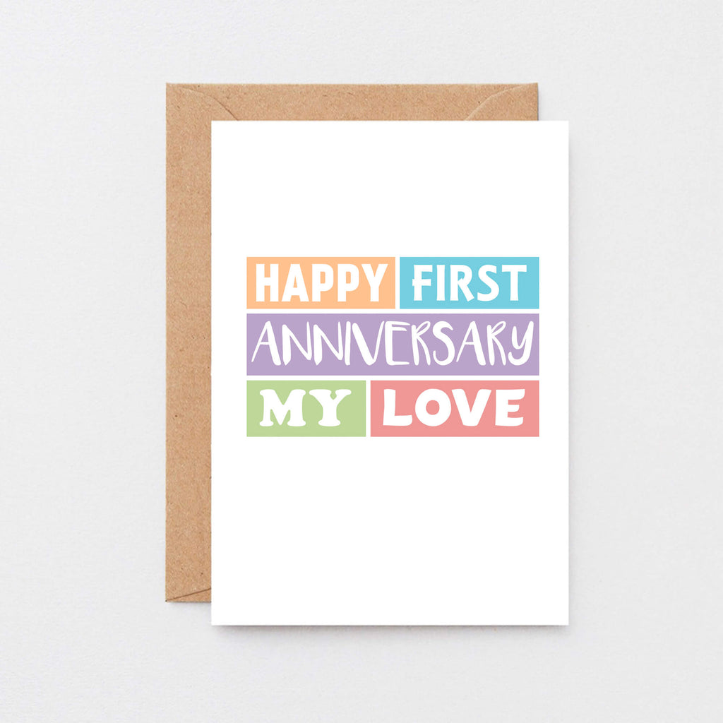 First Anniversary Card by SixElevenCreations. Reads Happy first anniversary my love. Product Code SE0183A6