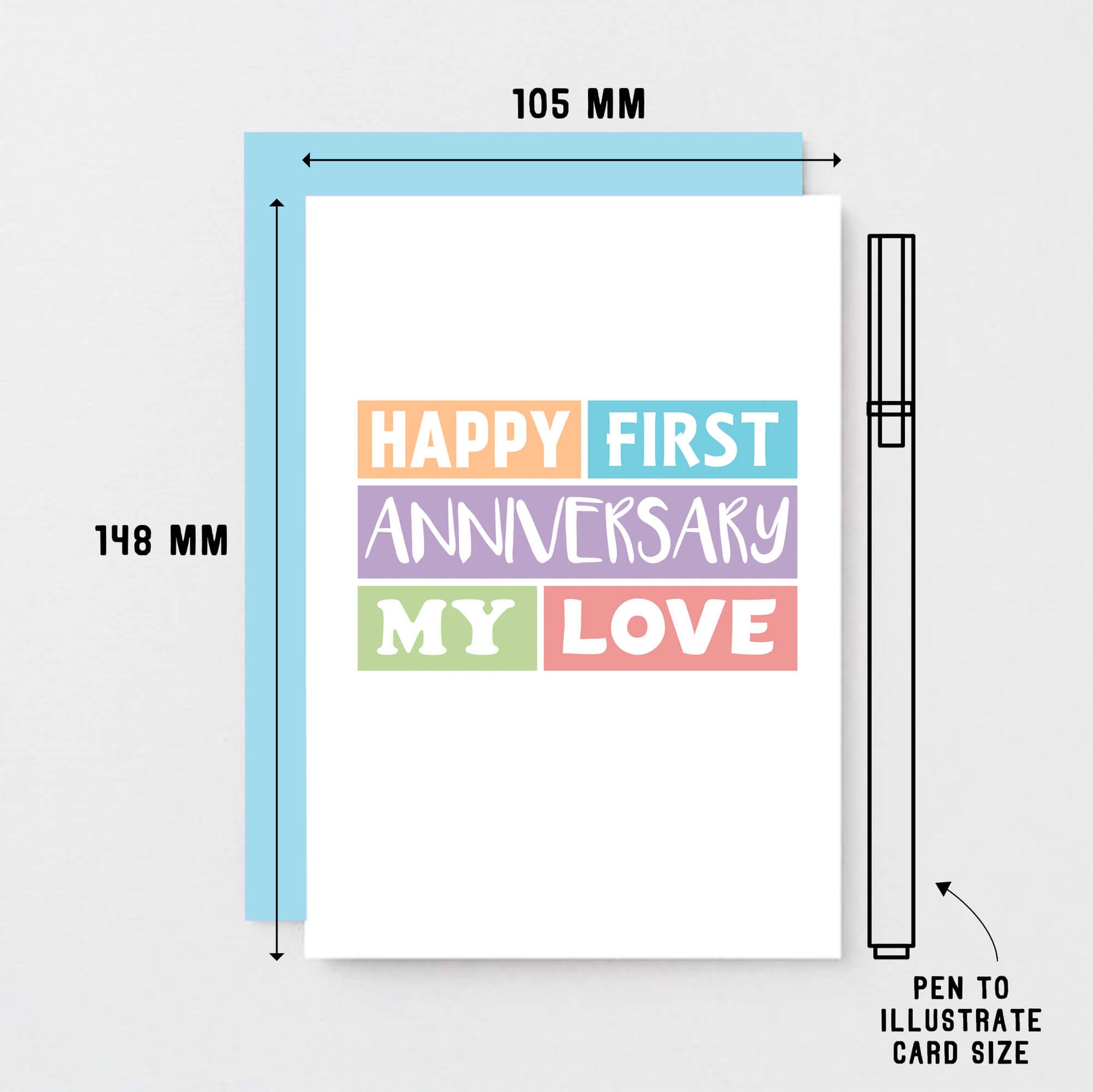 First Anniversary Card by SixElevenCreations. Reads Happy first anniversary my love. Product Code SE0183A6