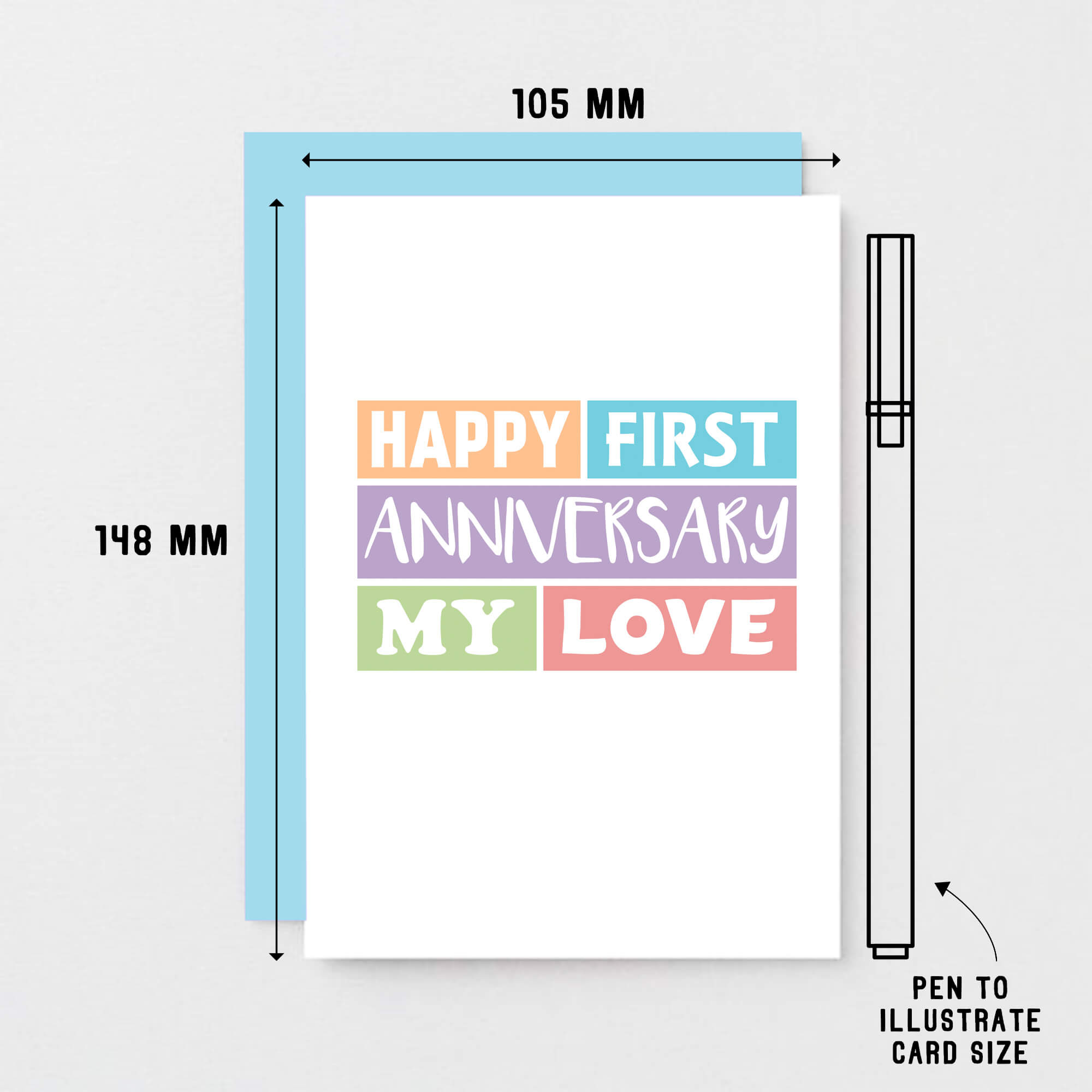 First Anniversary Card by SixElevenCreations. Reads Happy first anniversary my love. Product Code SE0183A6