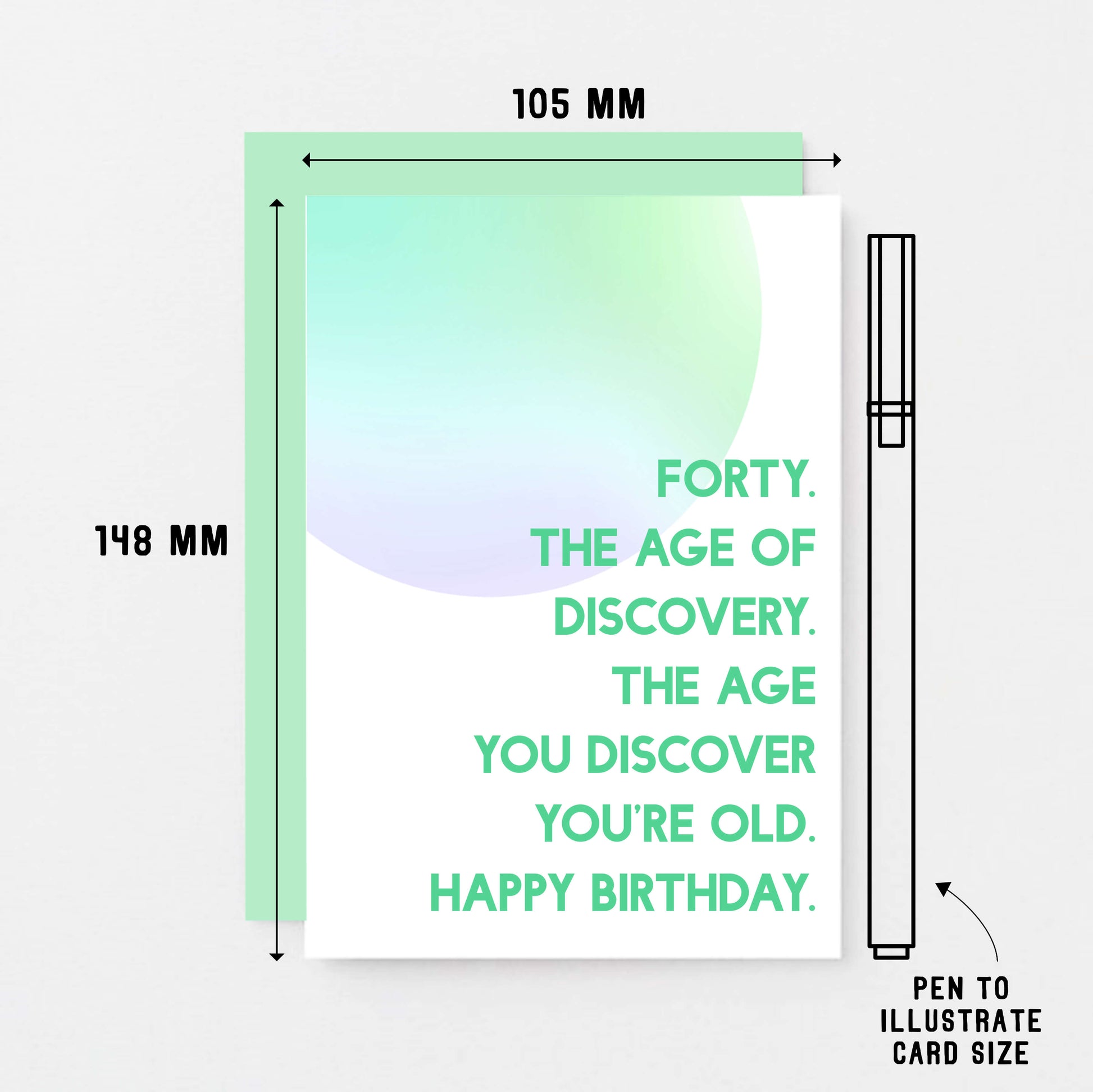 40th Birthday Card by SixElevenCreations. Reads Forty. The age of discovery. The age you discover you're old. Happy birthday. Product Code SE2055A6